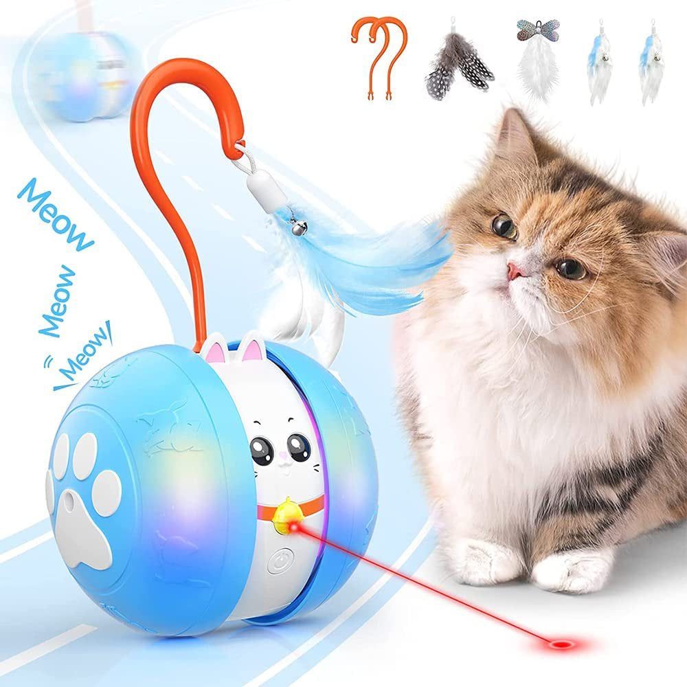 Indoor Cat Toy Automatic Interactive Cat Laser Toy Rechargeable Cat Ball Toy with Feather Animals & Pet Supplies > Pet Supplies > Cat Supplies > Cat Toys Vepnanline   