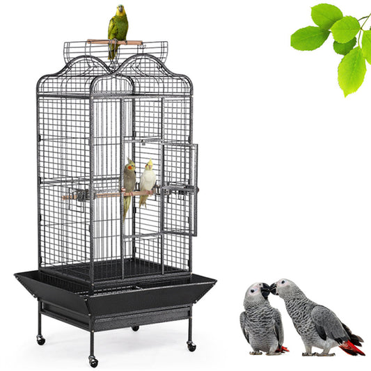 Extra Large Bird Cage with Rolling Stand, 3 Feeding Bowls and 2 Perches, Black Animals & Pet Supplies > Pet Supplies > Bird Supplies > Bird Cages & Stands Easyfashion   