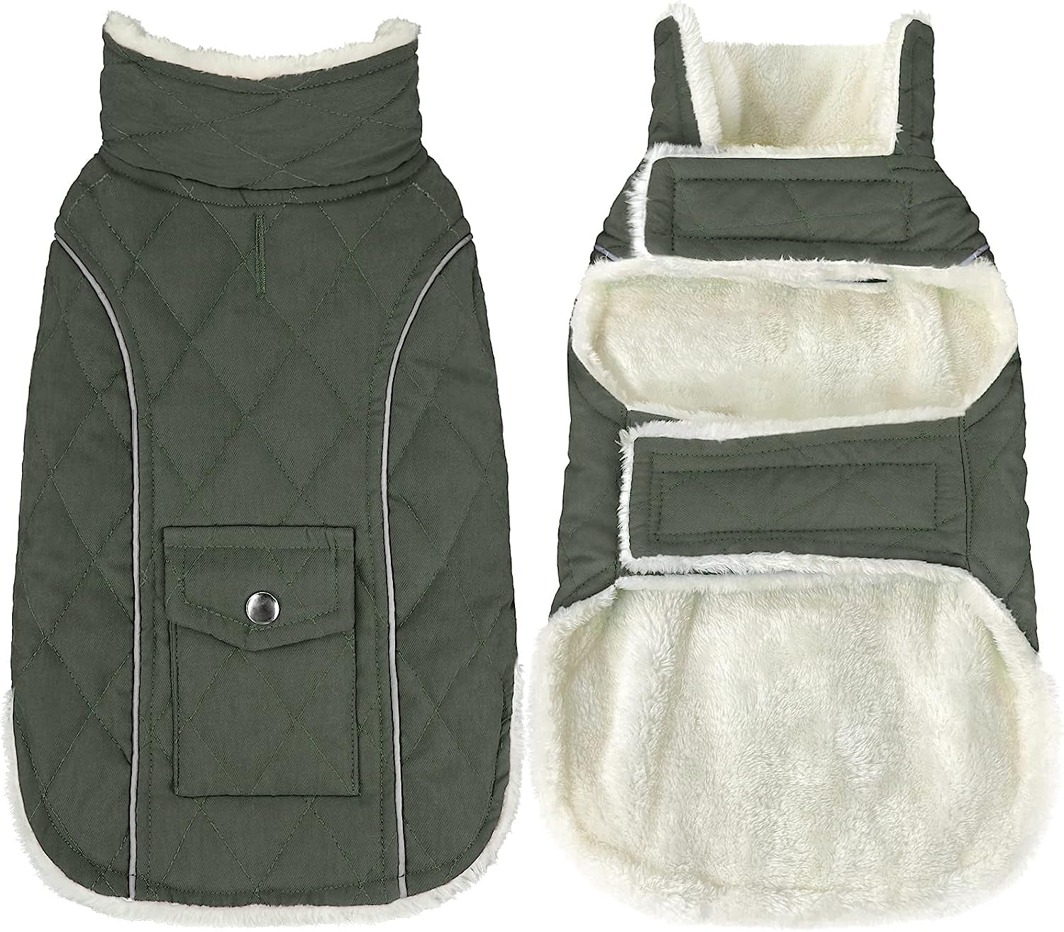 Malier Dog Winter Coat, Windproof Dog Cold Weather Coats with Real Pocket, Winter Dog Extra Warm Coat Dog Fleece Jacket Reflective Dog Clothes for Small Medium Large Dogs and Puppy (Medium, Green) Animals & Pet Supplies > Pet Supplies > Dog Supplies > Dog Apparel Malier Green Large 