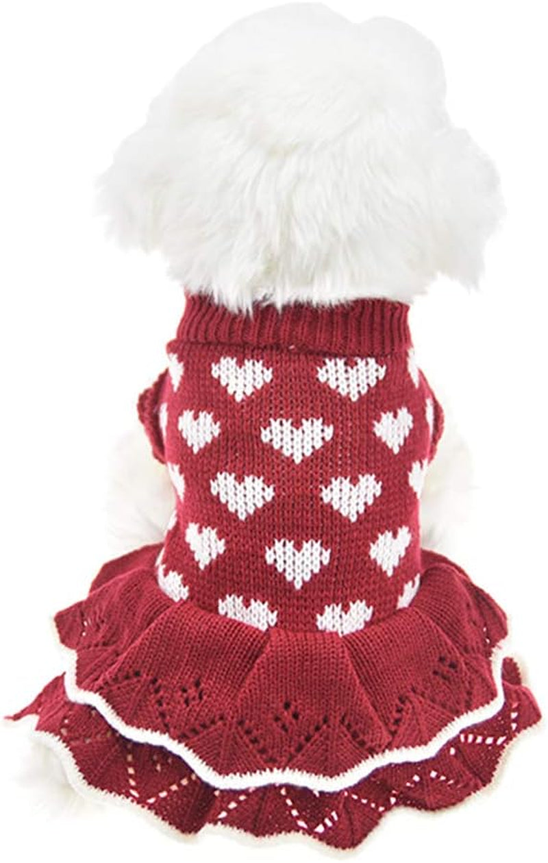 Christmas Small Dog Sweaters Female Girl Red Winter Warm Dog Princess Dress Clothes Dachshund Chihuahua Corgi (S(Bust 13.7Inch), Red Heart) Animals & Pet Supplies > Pet Supplies > Dog Supplies > Dog Apparel MUYAOPET Red Heart M(Bust 15.7inch) 