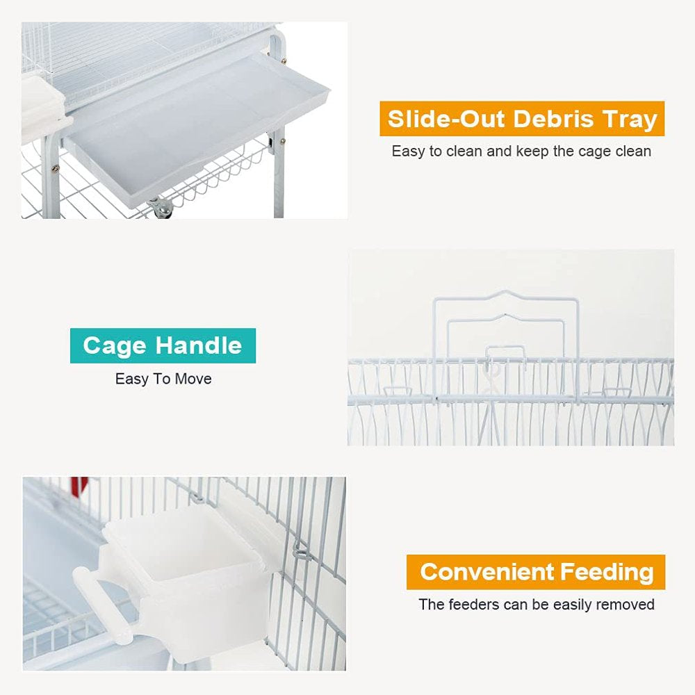 Bestpet Bird Cage Parakeet Cage 64 Inch Open Top Standing Parrot Cage Accessories with Rolling Stand,White Animals & Pet Supplies > Pet Supplies > Bird Supplies > Bird Cage Accessories HCB-BC129-White   