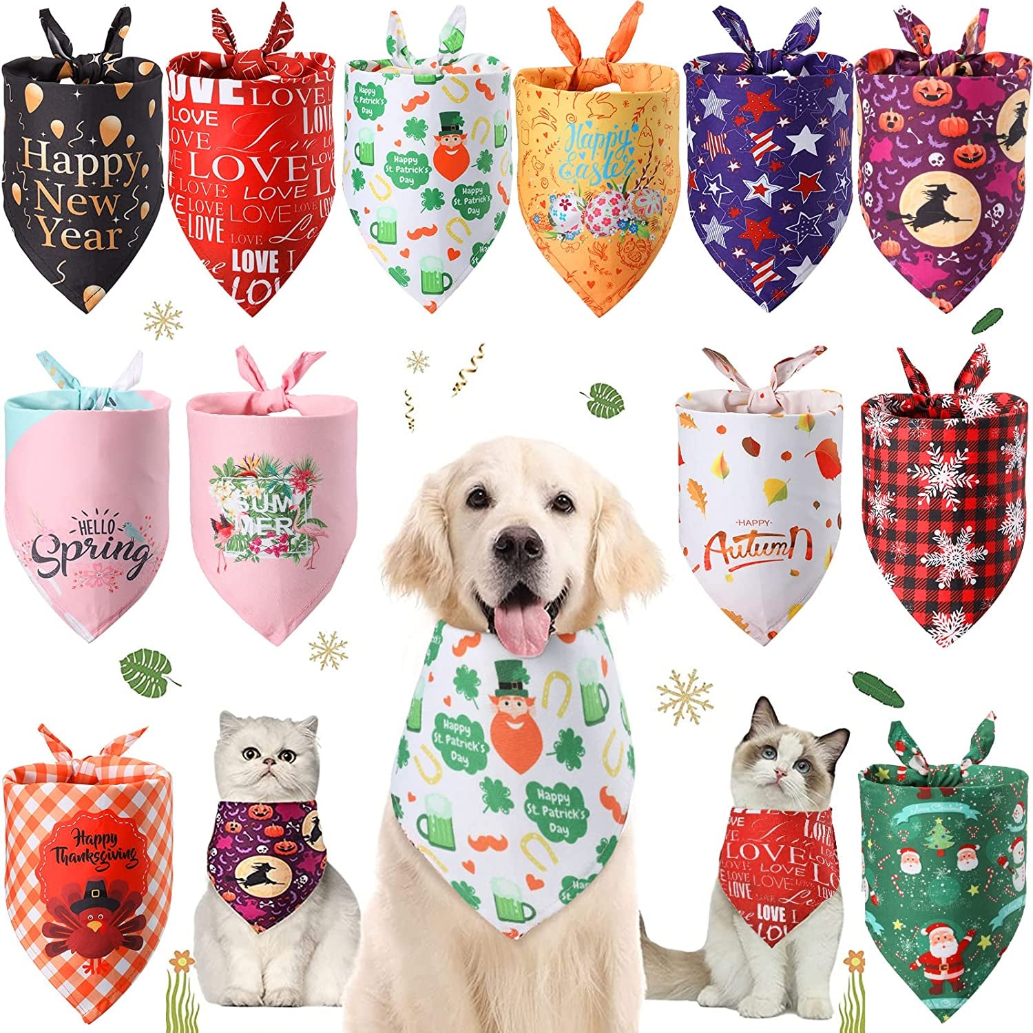 12 Pieces Holiday Dog Bandana Pet Bibs Christmas 4Th of July Halloween Thanksgiving New Year Valentine'S Day St. Patrick'S Day Easter Pet Triangle Bandana and Seasons Design Dog Scarf for Dog Cat Pet Animals & Pet Supplies > Pet Supplies > Dog Supplies > Dog Apparel Weewooday   