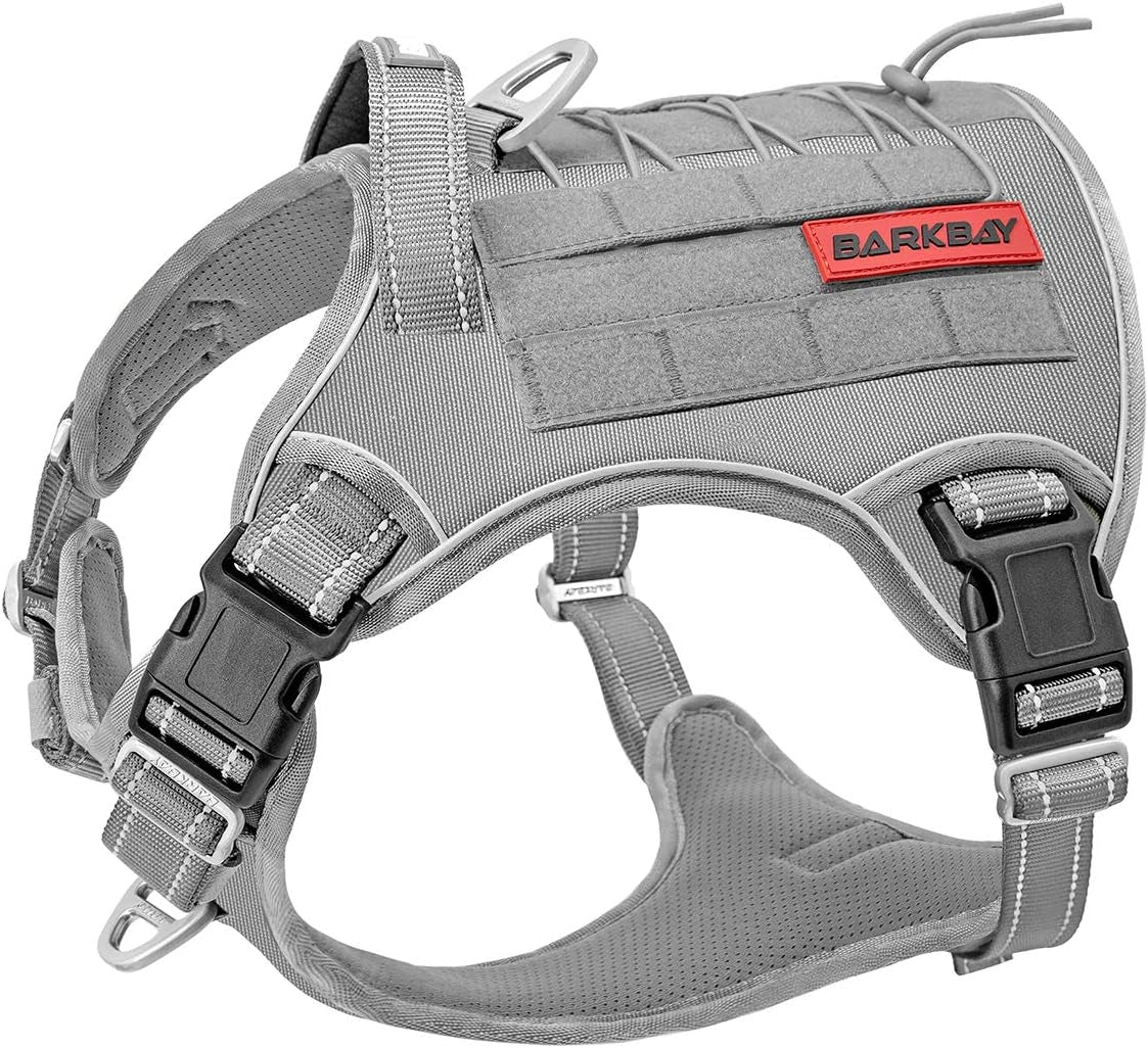 Tactical Dog Harness Large,Military Service Weighted Dog Vest Harness Working Dog MOLLE Vest with Loop Panels,No-Pull Training Harness with Leash Clips for Walking Hiking Hunting(Grey,M) Animals & Pet Supplies > Pet Supplies > Dog Supplies > Dog Apparel BARKBAY Grey Medium (Pack of 1) 