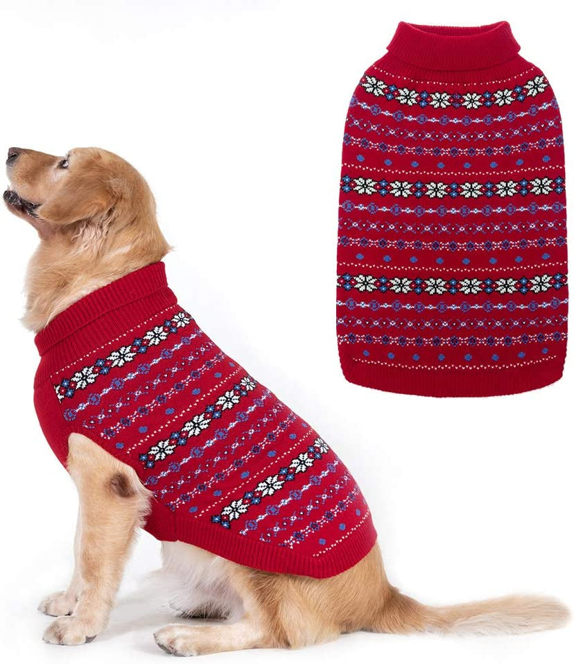 BINGPET Dog Sweater - Christmas Winter Warm Dog Clothes - Turtleneck Sweater for Small Medium Large Dogs - Classic Snowflake Doggy Knitwear Clothes Animals & Pet Supplies > Pet Supplies > Dog Supplies > Dog Apparel BINGPET Red Medium 