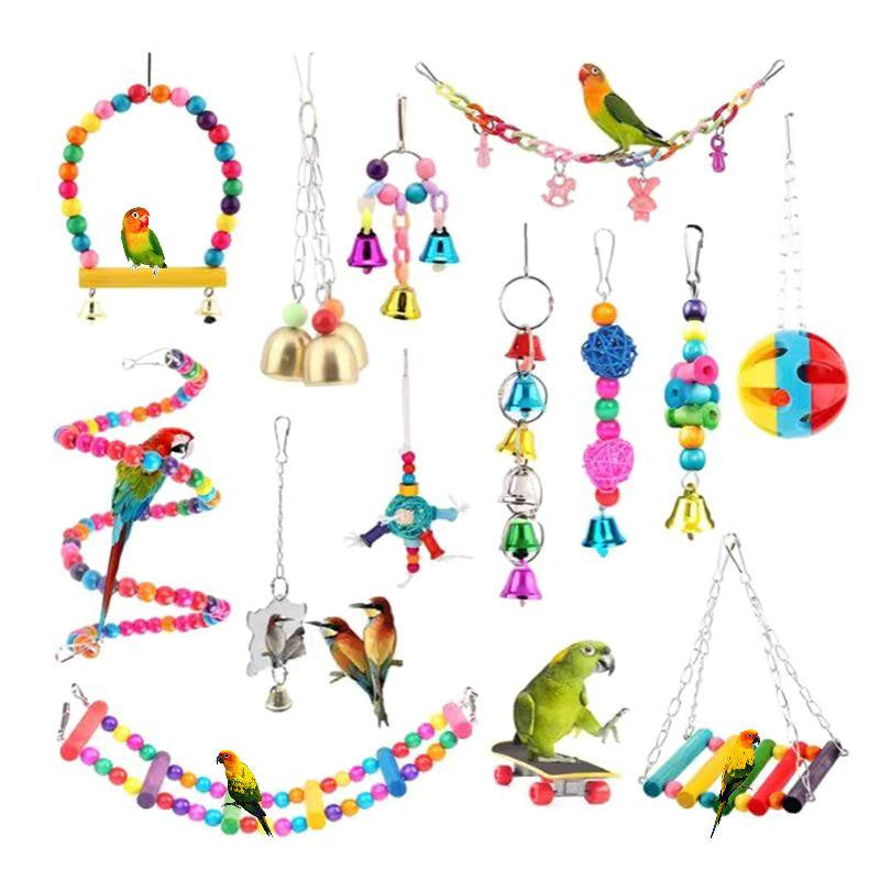 Bird Toys 14Pcs Parrot Chew Toy Swing Ladder Perch Mirror for Small Medium Birds Improving Physical & Mental Health Animals & Pet Supplies > Pet Supplies > Bird Supplies > Bird Ladders & Perches Bydezcon   