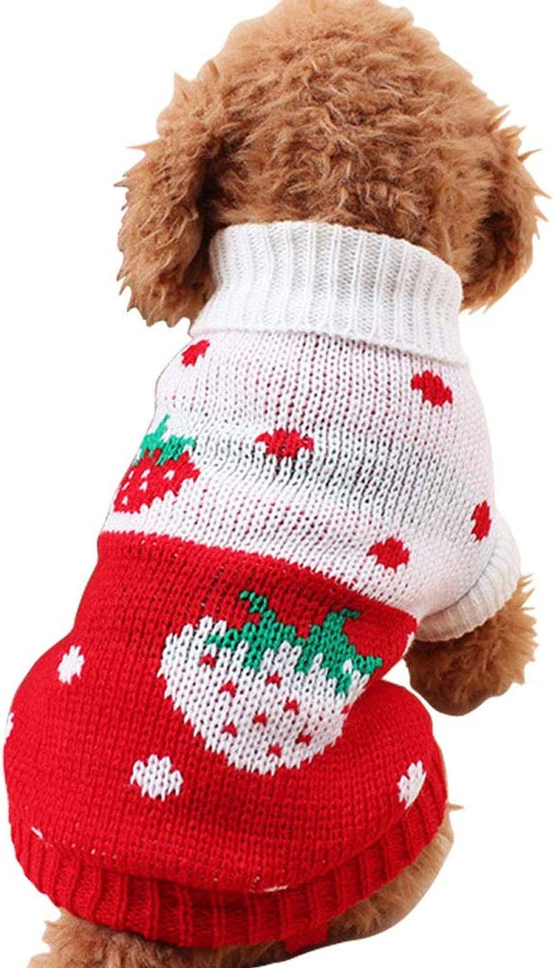 CHBORCHICEN Pet Dog Sweaters Classic Knitwear Turtleneck Winter Warm Puppy Clothing Cute Strawberry and Heart Doggie Sweater (Pink, Small) Animals & Pet Supplies > Pet Supplies > Dog Supplies > Dog Apparel CHBORCHICEN Red1 Large 