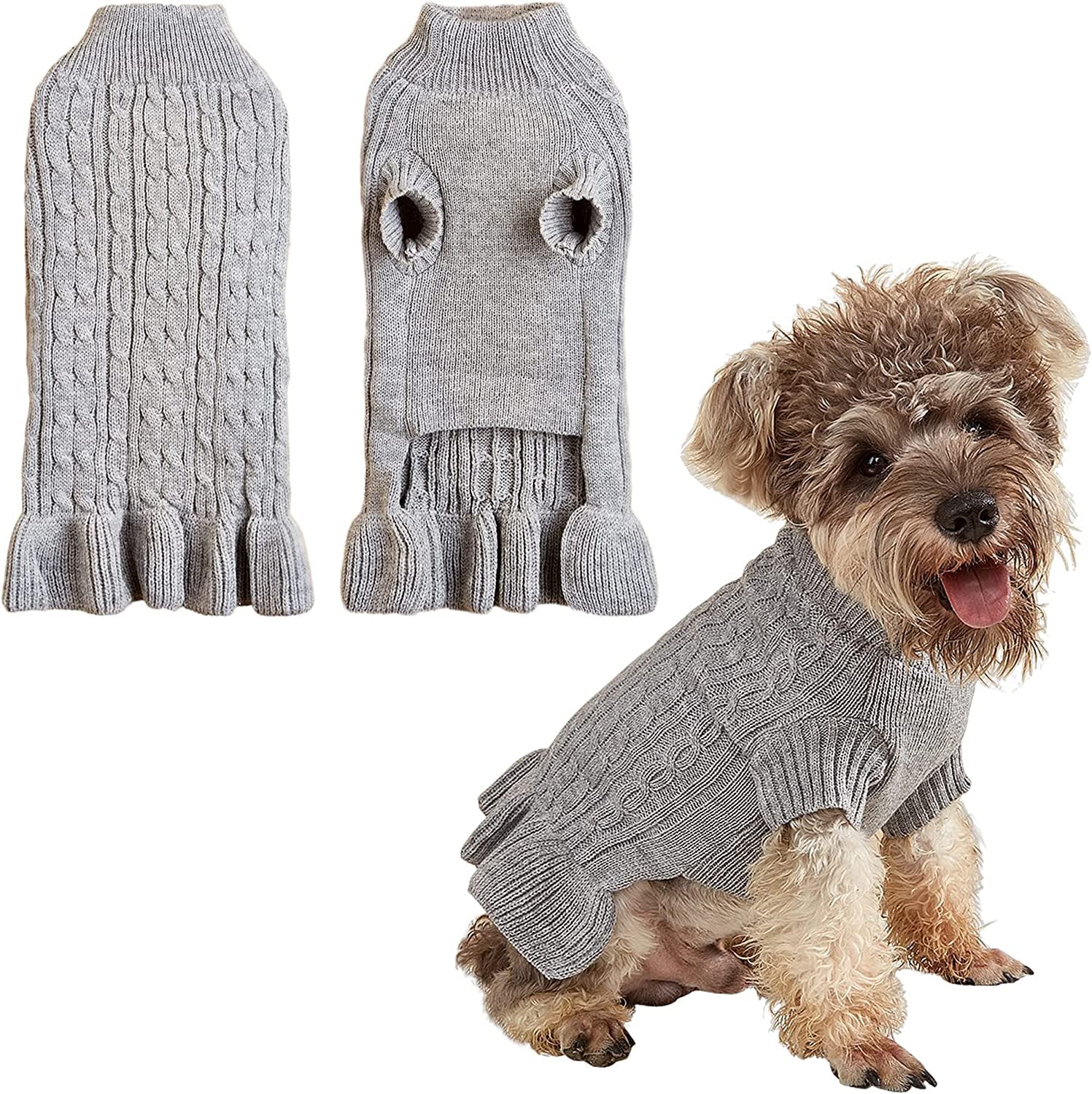 Lifewheel Mermaid Tail Dog Sweater Dress with Ruffle across the Bottom, Cat Sweater Dress, Knitwear Soft Thickening Warm Winter Puppy Sweater Dog Clothes for Small Dogs Cats Boy Girl (Medium, Pink) Animals & Pet Supplies > Pet Supplies > Dog Supplies > Dog Apparel LifeWheel Grey Small 