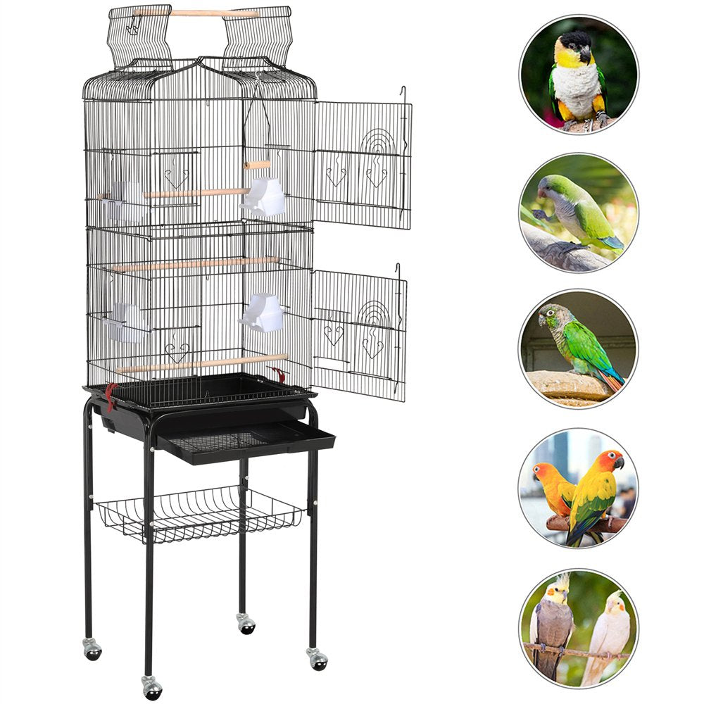 Easyfashion 64'' Play Open Top Small Parrot Cockatiel Bird Cage with Rolling Stand Black Animals & Pet Supplies > Pet Supplies > Bird Supplies > Bird Cages & Stands Easyfashion   