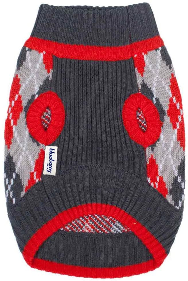 Blueberry Pet Chic Argyle All over Dog Sweater in Charcoal and Scarlet Red, Back Length 12", Pack of 1 Clothes for Dogs Animals & Pet Supplies > Pet Supplies > Dog Supplies > Dog Apparel Blueberry Pet   