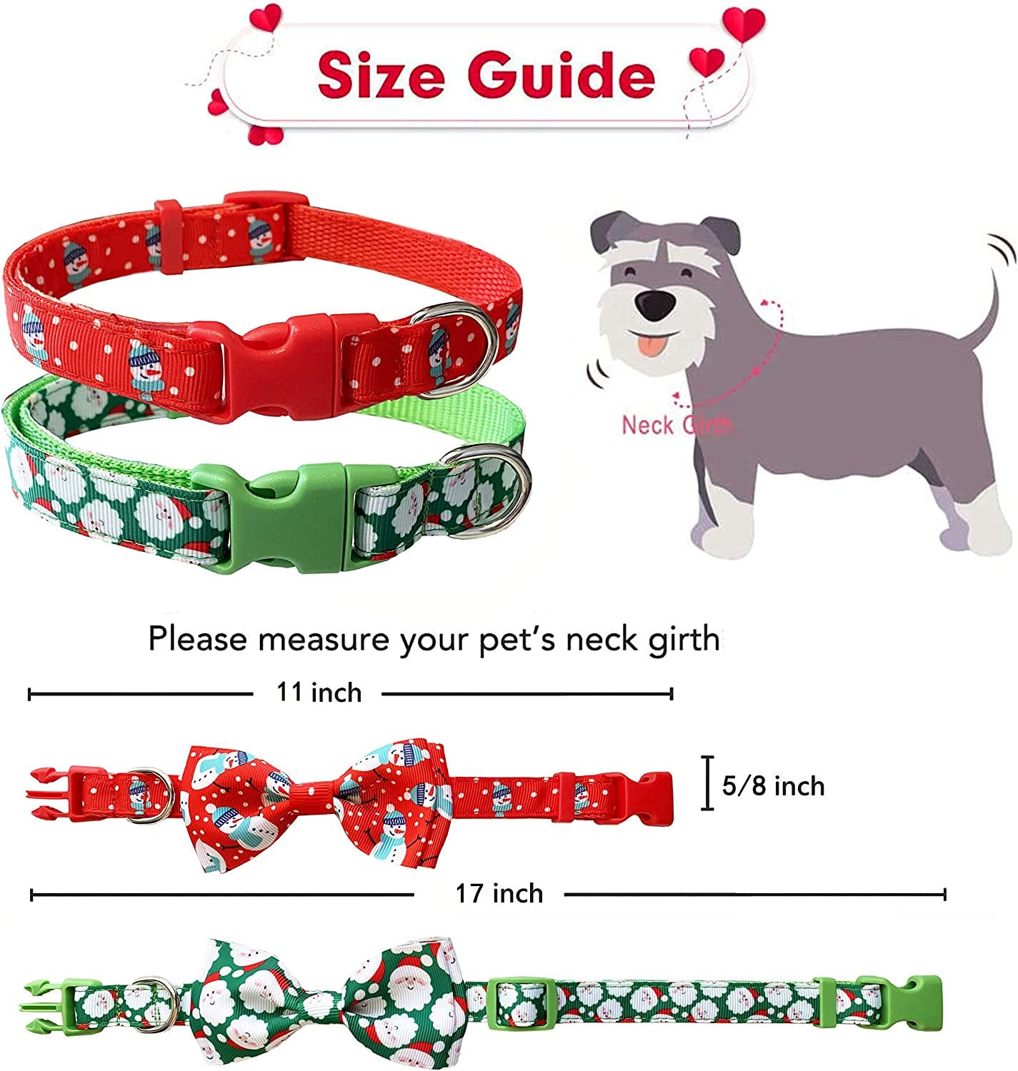 Christmas Dog Collar with Bow Tie, 2 Pack Holiday Santa and Snowman Collar for Small Medium Large Dogs Pets Puppies (Small-(11"-17") Neck * 5/8" Wide) Animals & Pet Supplies > Pet Supplies > Dog Supplies > Dog Apparel Pohshido   