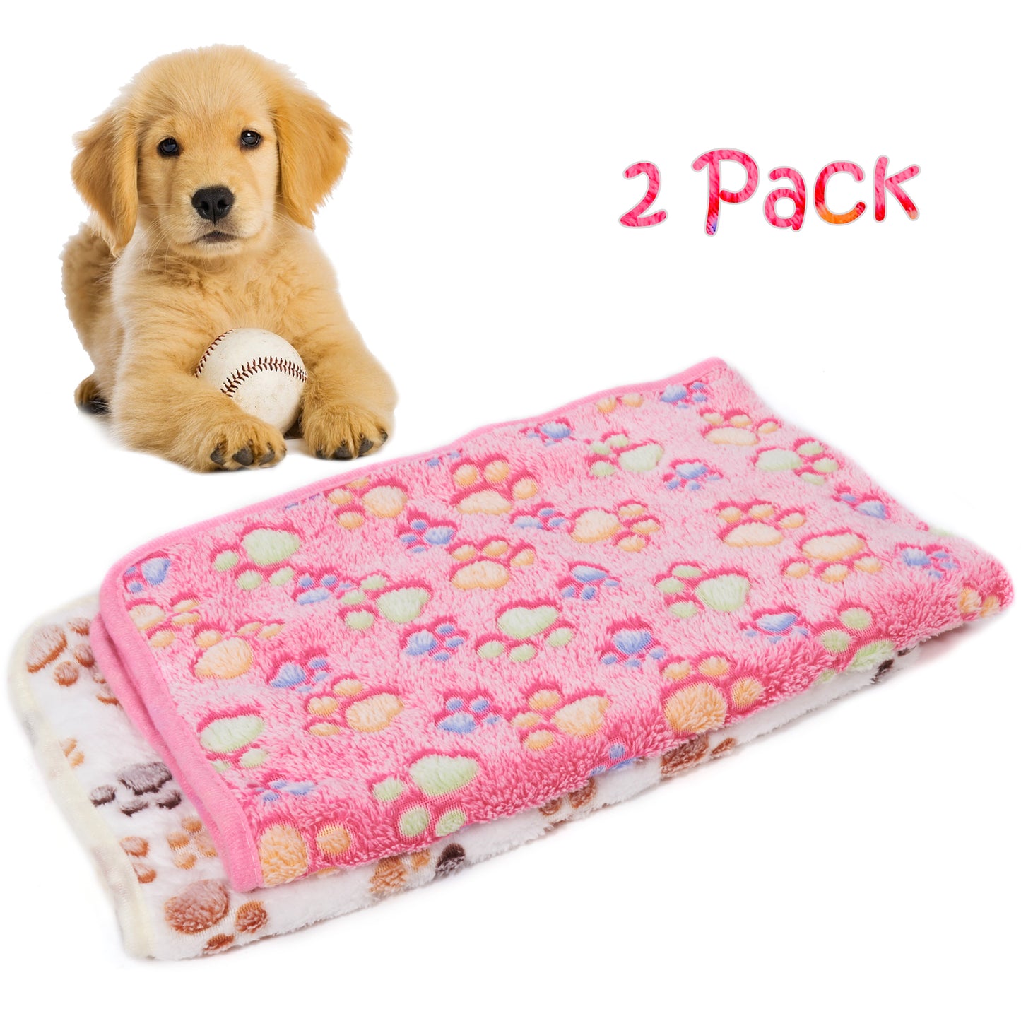 LUXMO 2 Pack Cat Dog Puppy Blanket Soft Pet Bed Cushion Warm Sleep Mat Animals & Pet Supplies > Pet Supplies > Cat Supplies > Cat Beds Luxmo Pink+White  