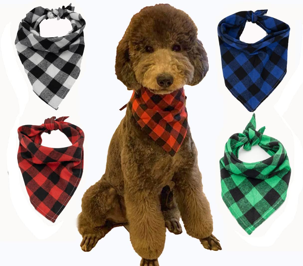 Dog Bandanas 4-Pack - Cotton Classic Plaid Triangle Dog Scarf Handkerchief Accessory, Adjustable Pet Bandana Ornament for Small, Medium, Large Dog Puppy Pets Animals & Pet Supplies > Pet Supplies > Dog Supplies > Dog Apparel NAIVELY   