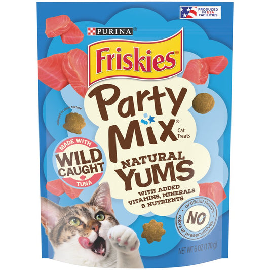 Friskies Party Mix Natural Yums with Wild Tuna Crunchy, Natural Cat Treats, 6 Oz. Pouch