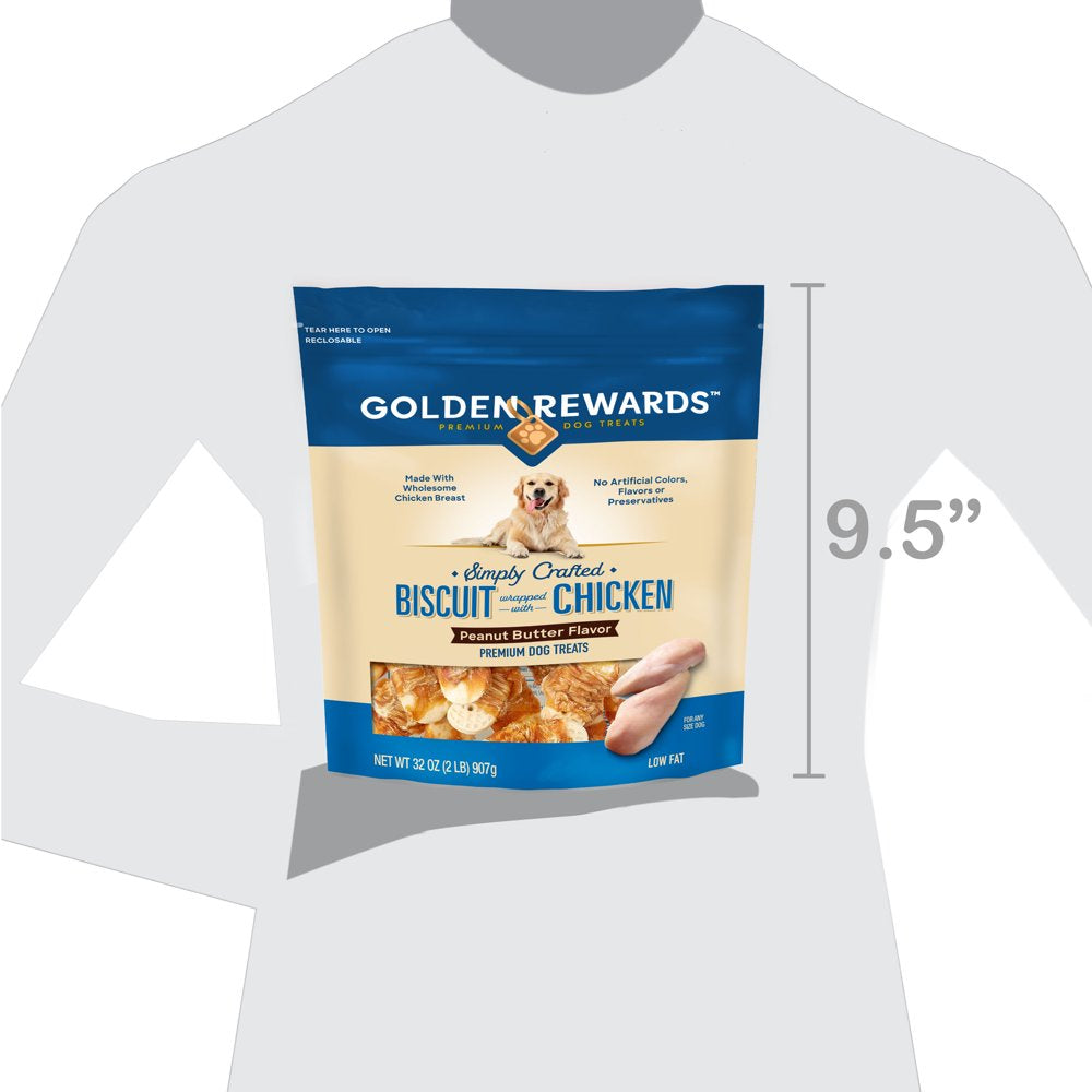 Golden Rewards Peanut Butter Flavor Biscuit Wrapped with Chicken Dry Treats for All Dogs, 32 Oz