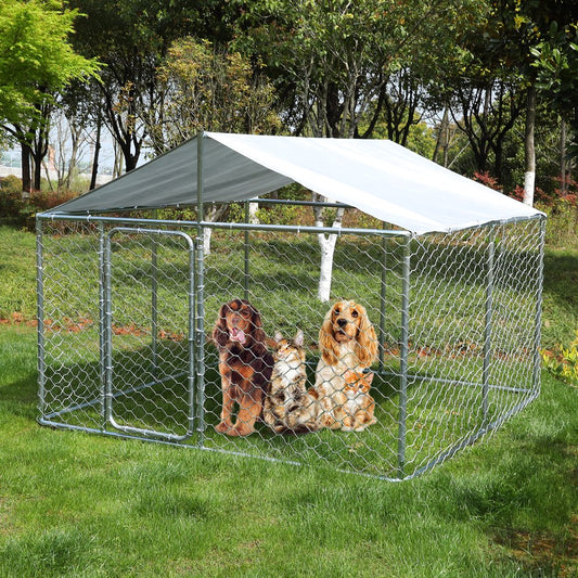 LVUYOYO Outdoor Heavy Duty Dog House Dog Kennel with Water Resistant Cover Dog Cage Pet Resort Steel Fence with Mesh Sidewalls Secure Lock Animals & Pet Supplies > Pet Supplies > Dog Supplies > Dog Kennels & Runs LVUYOYO   