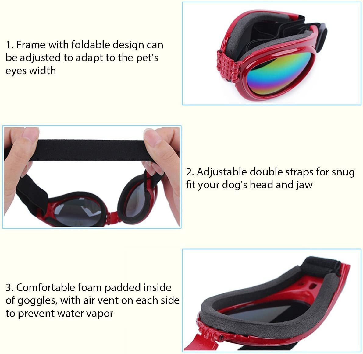 Kromi Dog Sunglasses Large UV, Pet Dog Goggles Eye Wear Protection Foldable Adjustable Big Pet Sunglasses for Dogs, Red Animals & Pet Supplies > Pet Supplies > Dog Supplies > Dog Apparel Kromi   