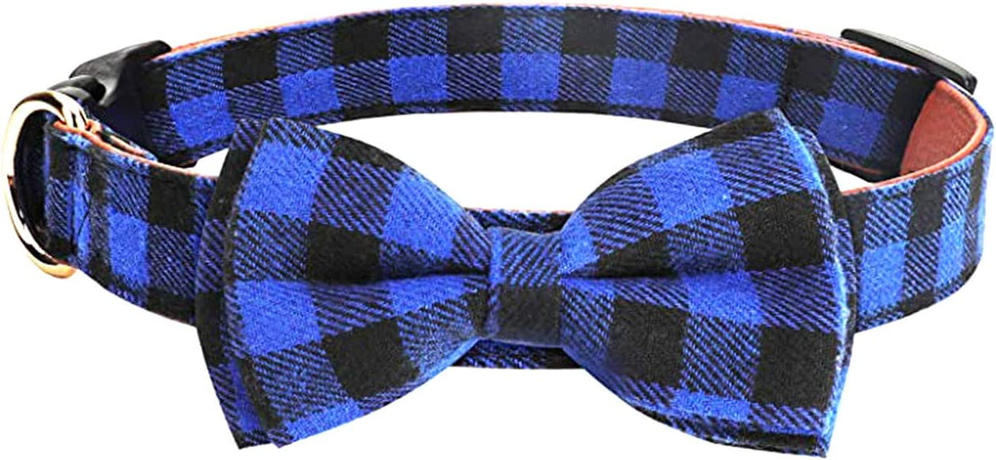 LYSA Dog and Cat Collars ,Detachable Adjustable Bow Tie Collar, British Style Plaid Bowtie--Quality PU Leather and Durable Polyester--Plastic Buckle Light (M, Greenplaid) Animals & Pet Supplies > Pet Supplies > Dog Supplies > Dog Apparel LYSA BluePlaid S 