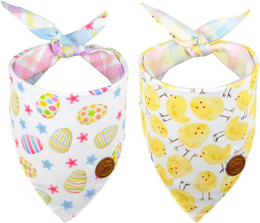 Crowned Beauty Easter Dog Bandanas Large 2 Pack, Eggs Chicks Set,Stars Plaid Adjustable Triangle Holiday Reversible Scarves for Medium Large Extra Large Dogs Pets Animals & Pet Supplies > Pet Supplies > Dog Supplies > Dog Apparel Crowned Beauty   