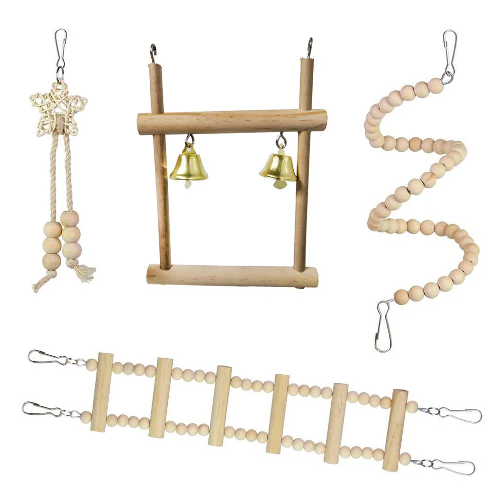 TONKBEEY 8Pcs/Set Bird Parrot Toys Wooden Hanging Swing Hammock Climbing Ladders Parakeet Cockatiels Perches Pet Supply Animals & Pet Supplies > Pet Supplies > Bird Supplies > Bird Ladders & Perches TONKBEEY   