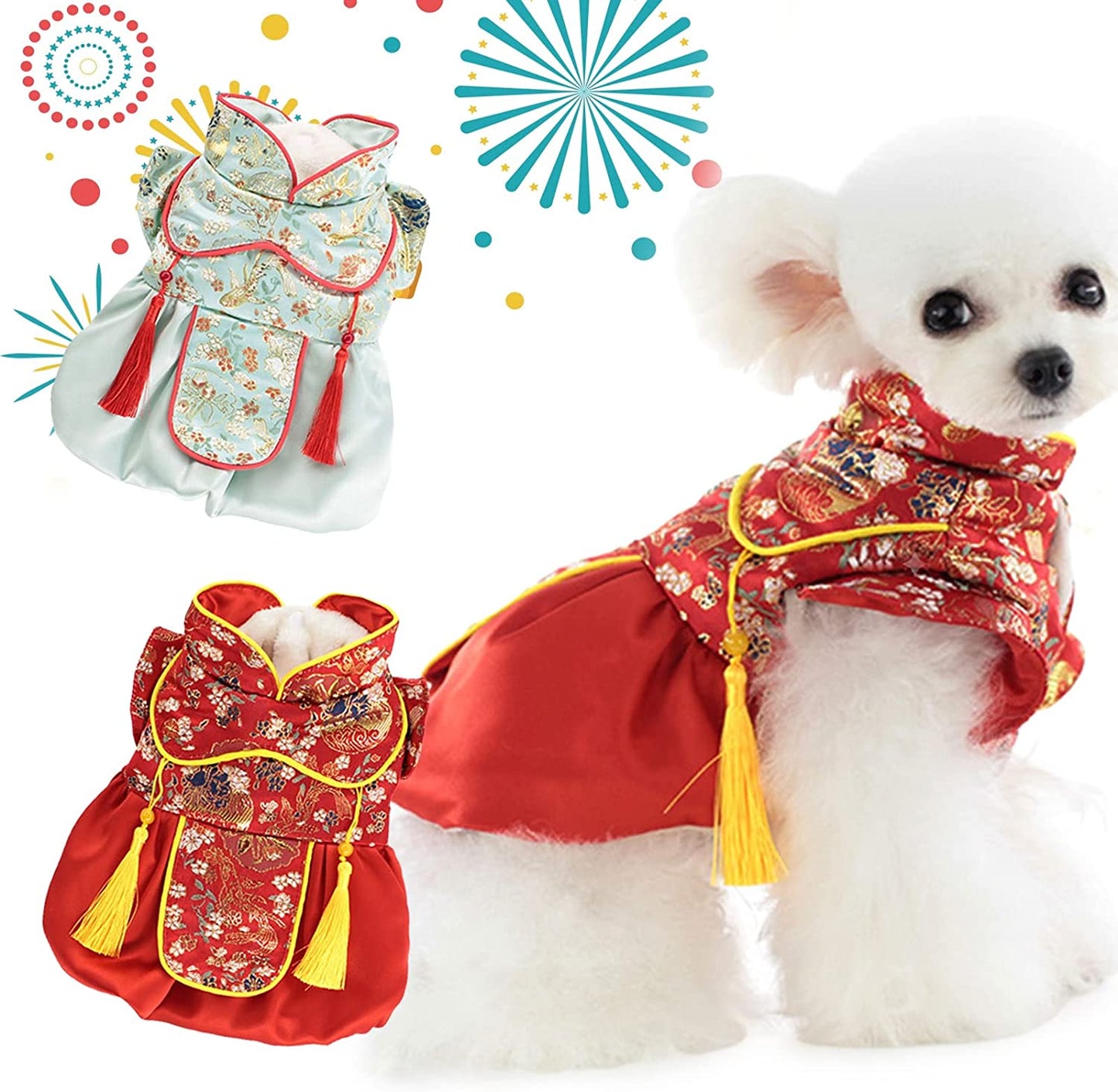 Warm Dog Coat Jacket Floral Tassel Hemming Forefeet Plush Lining Autumn Winter Thickened Fringe Pet Tang Suit Puppy Clothes Pet Animals & Pet Supplies > Pet Supplies > Dog Supplies > Dog Apparel Fogcroll   