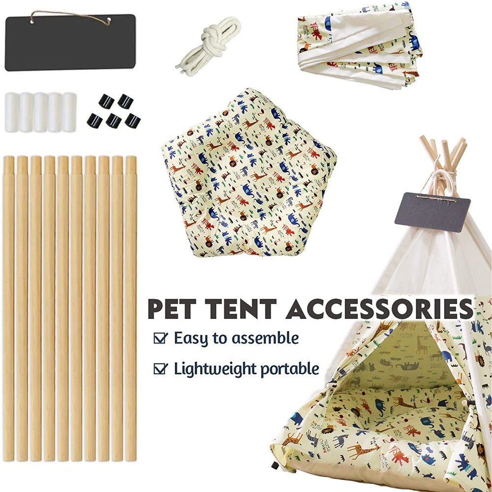 Pet Teepee Tent for Dogs & Cats with Thick Cushion , 24 Inch Portable Indoor Dog House Dogs/Puppy Pet Houses with Bed,Cat Teepee Tent Washable,Tents Pet Houses Bed Easy to Assemble (Animal)