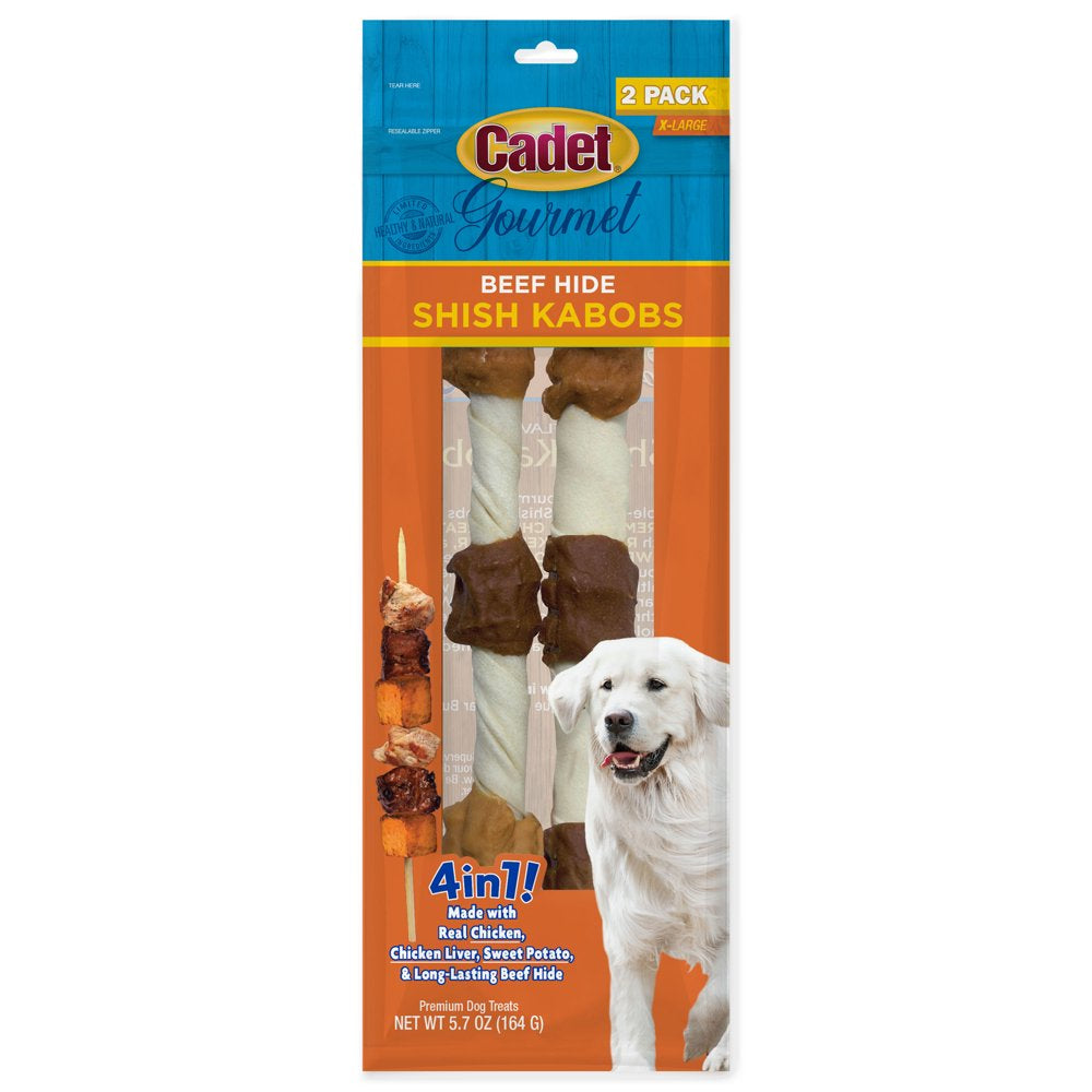 Cadet Gourmet Beef Hide Shish Kabob Dog Treats Beef Hide X-Large 10" (2 Count) Animals & Pet Supplies > Pet Supplies > Small Animal Supplies > Small Animal Food Central Garden and Pet   