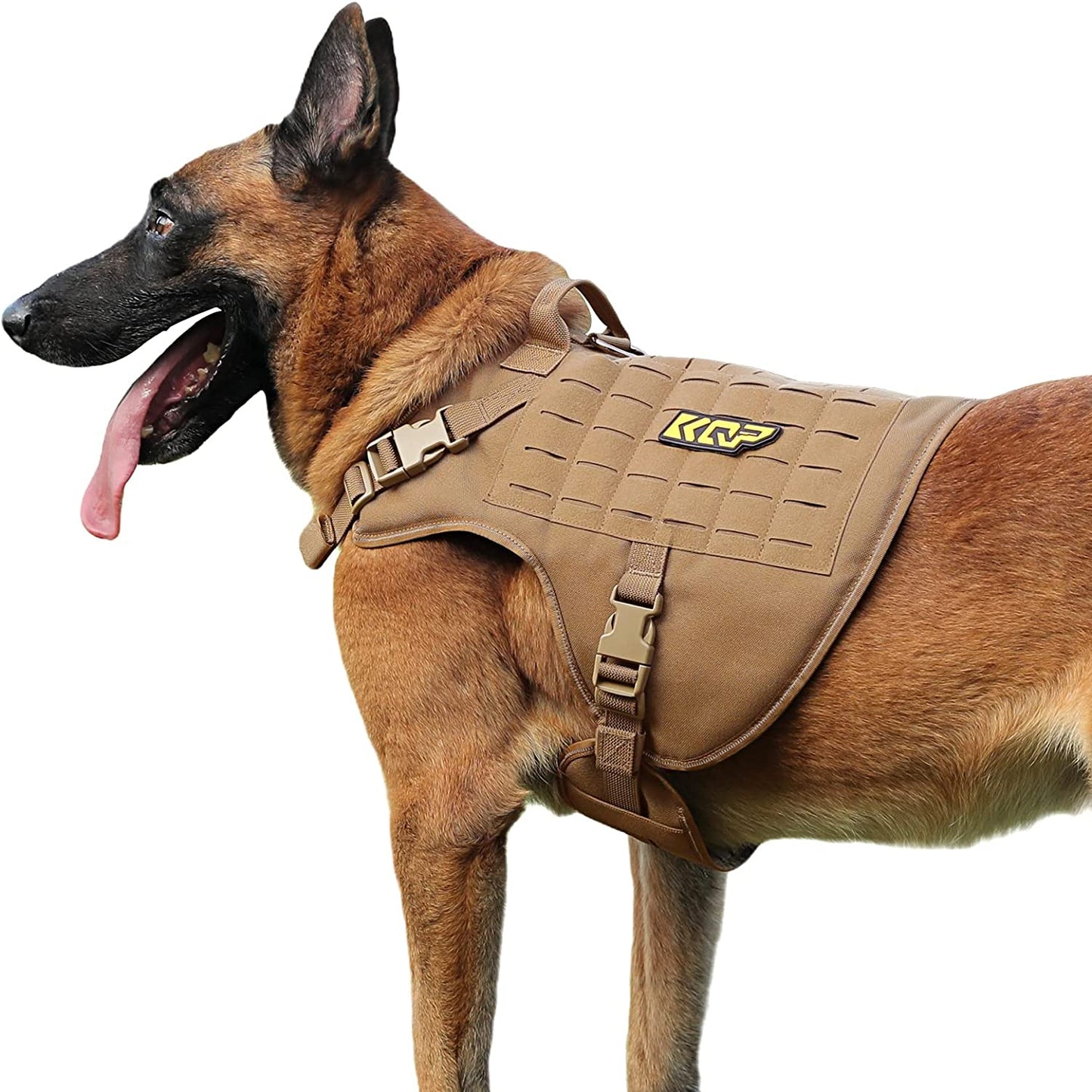 KQP Tactical Dog Harness for Large Medium Small Dogs No Pull,Military Dog Molle Vest with Hook & Loop Panels, Reflective Pet Walking Hiking Training,Black,Xl Animals & Pet Supplies > Pet Supplies > Dog Supplies > Dog Apparel KQP UTX Buckle Coyote Brown Large 