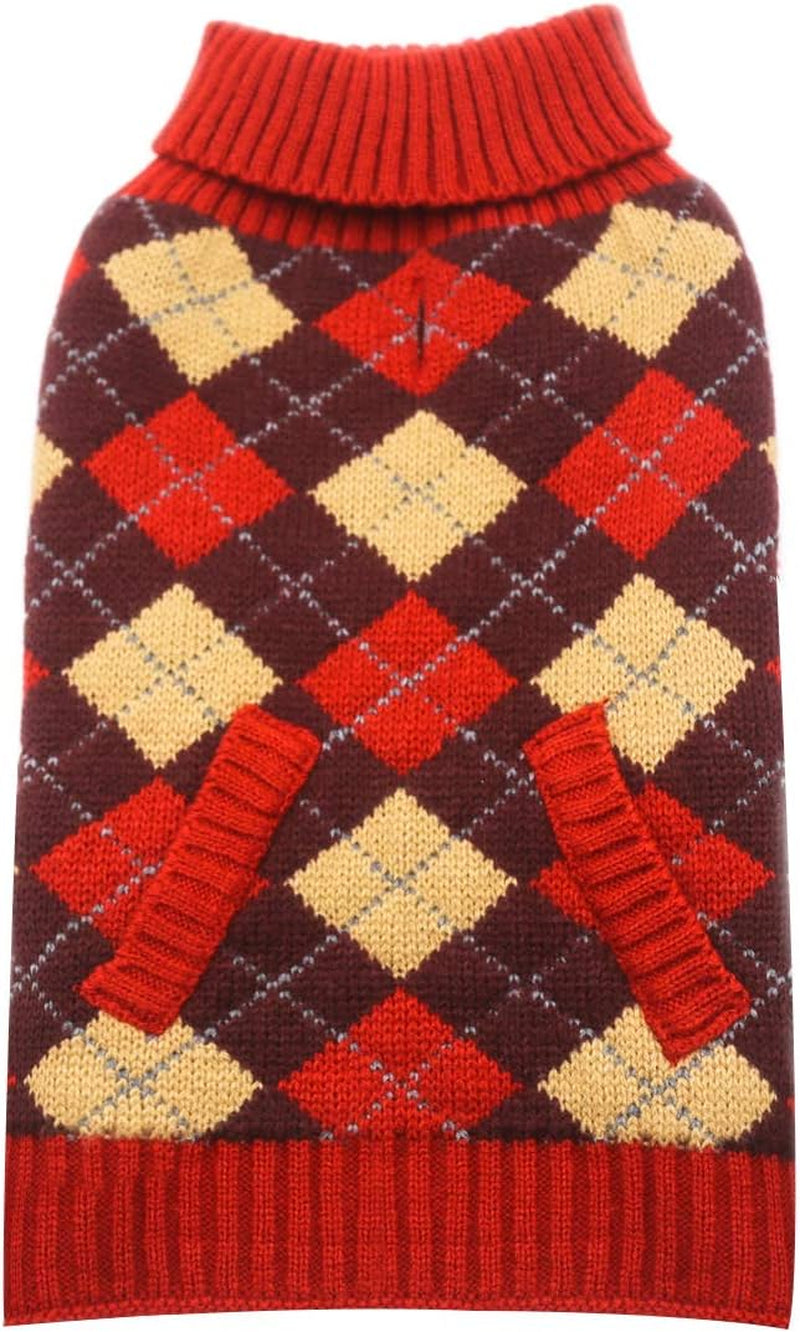 KYEESE Valentines Day Dogs Sweaters for Small Dogs Thicken Turtleneck Pink Doggie Sweater with Leash Hole Knit Pullover Pet Clothes Animals & Pet Supplies > Pet Supplies > Dog Supplies > Dog Apparel kyeese Plaid (Red) Medium (7-11lbs) 