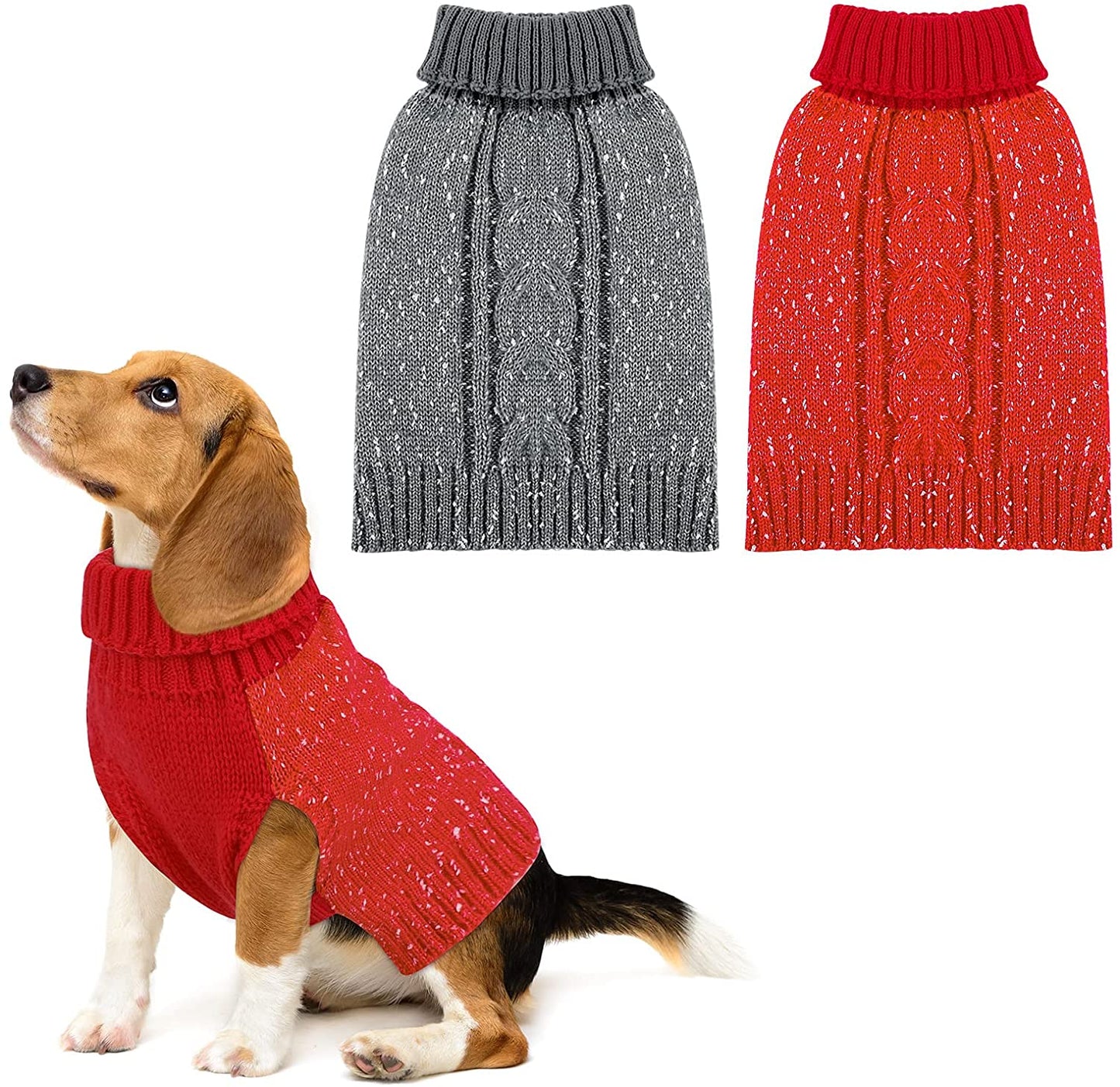 Pedgot 2 Pieces Dog Sweater Turtleneck Knitted Dog Sweater Dog Jumper Coat Warm Pet Winter Clothes Classic Cable Knit Sweater with Yarn Warm Pet Sweater for Fall Winter (Grey and Red, M) Animals & Pet Supplies > Pet Supplies > Dog Supplies > Dog Apparel Pedgot Grey, Red Large 