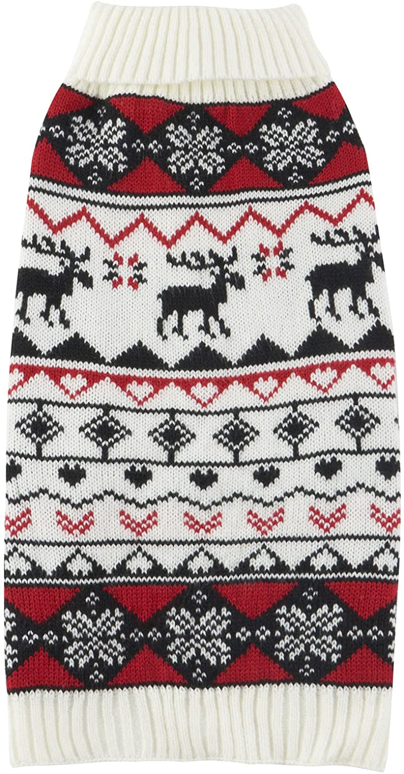 Ugly Vintage Knit Xmas Reindeer Holiday Festive Dog Sweater for Small Dogs, Small (S) Back Length 12" Animals & Pet Supplies > Pet Supplies > Dog Supplies > Dog Apparel Lanyar Red Snowflake Reindeer X-Large (Pack of 1) 