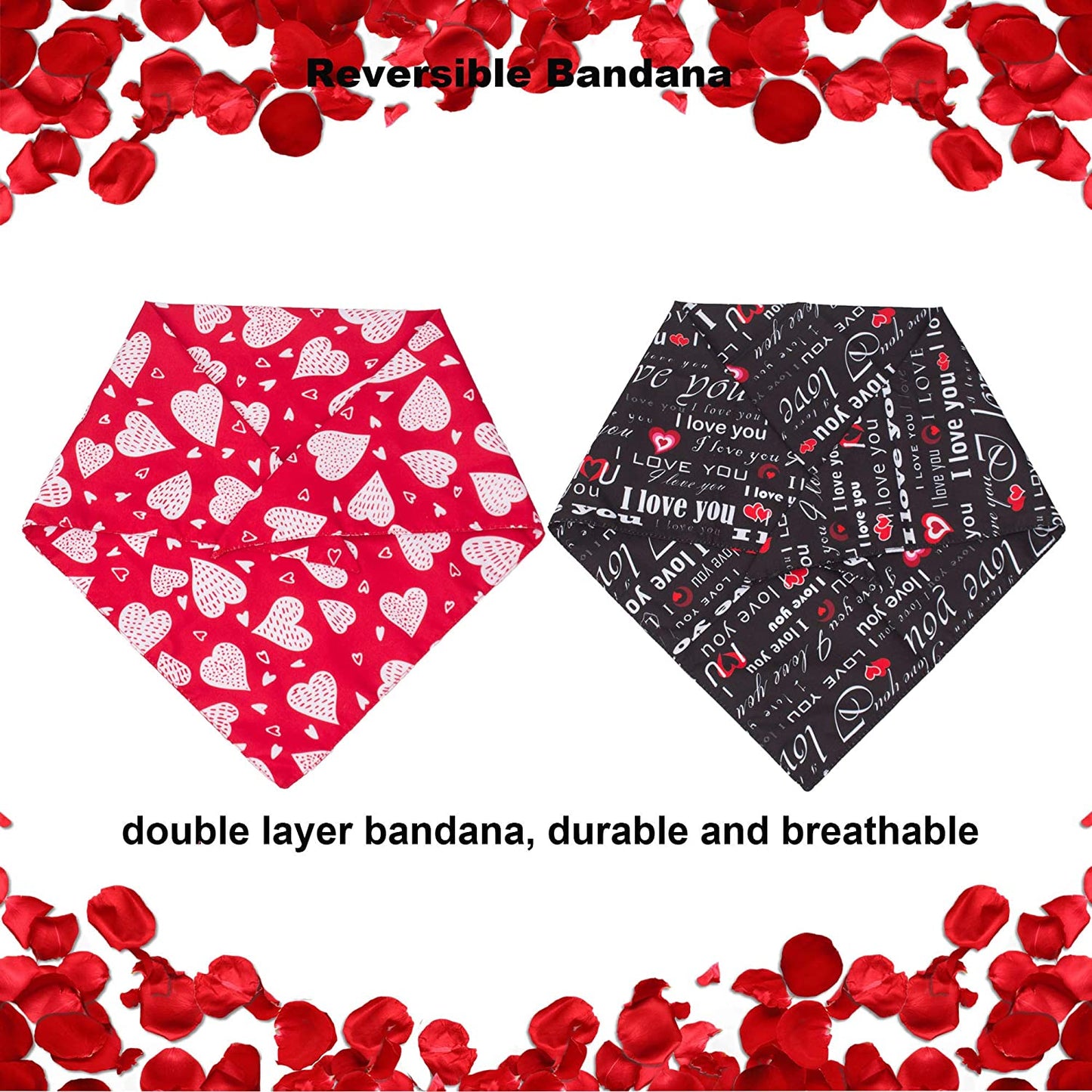 ADOGGYGO 2 Pack Valentine'S Day Dog Bandana Reversible Triangle Bibs Scarf Accessories for Small Medium Large Dogs Cats Pets (Red & Black) Animals & Pet Supplies > Pet Supplies > Dog Supplies > Dog Apparel ADOGGYGO   