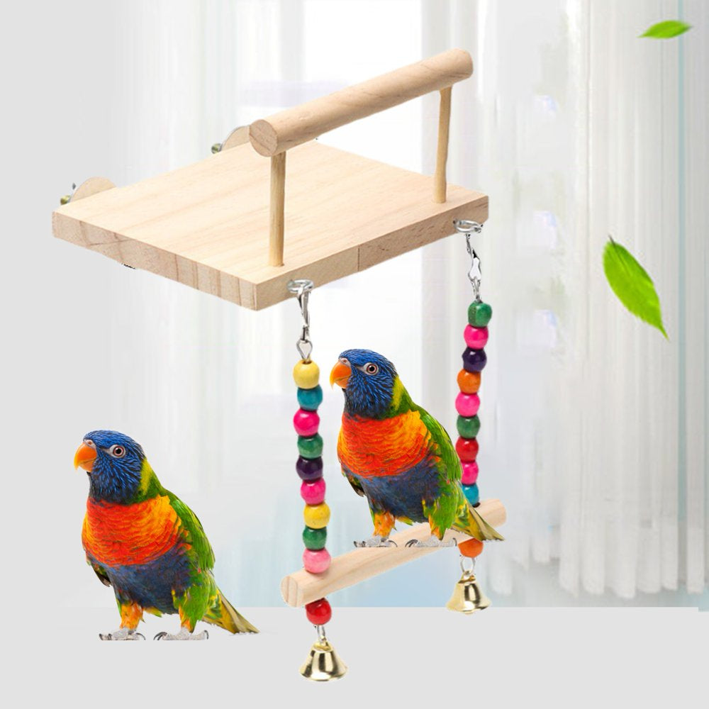 Ayyufe Parrots Swing Toy Wood Platform Colorful Beads Cage Toy Bird Perch Hanging Swing Toy with Bells Cage Accessories Animals & Pet Supplies > Pet Supplies > Bird Supplies > Bird Cage Accessories Ayyufe   