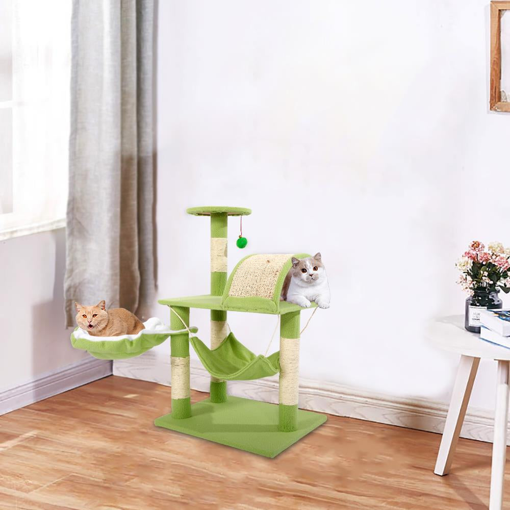 Ubesgoo 32" Cat Tree Tower Sisal Scratcher Condo Pet Furniture Kitten House with Hammock & Toy Green Animals & Pet Supplies > Pet Supplies > Cat Supplies > Cat Furniture KOL PET   