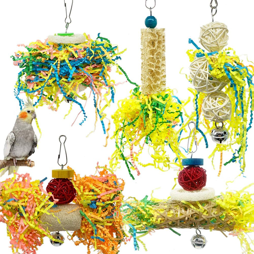 Bird Parrots Shredding Toys Parakeet Chewing Toys Bird Loofah Toys Parrot Cage Shredder Toys Bird Foraging Hanging Toys Bird Accessories for Parrots Lovebird Cockatiel Conure African Grey Animals & Pet Supplies > Pet Supplies > Bird Supplies > Bird Cage Accessories Smileol   