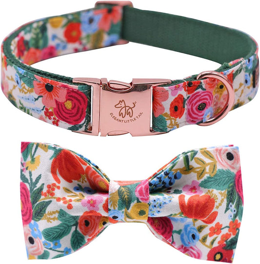 Elegant Little Tail Dog Collar with Bow, Cotton & Webbing, Bowtie Dog Collar, Adjustable Dog Collars for Small Medium Large Dogs and Cats Animals & Pet Supplies > Pet Supplies > Dog Supplies > Dog Apparel Elegant little tail   