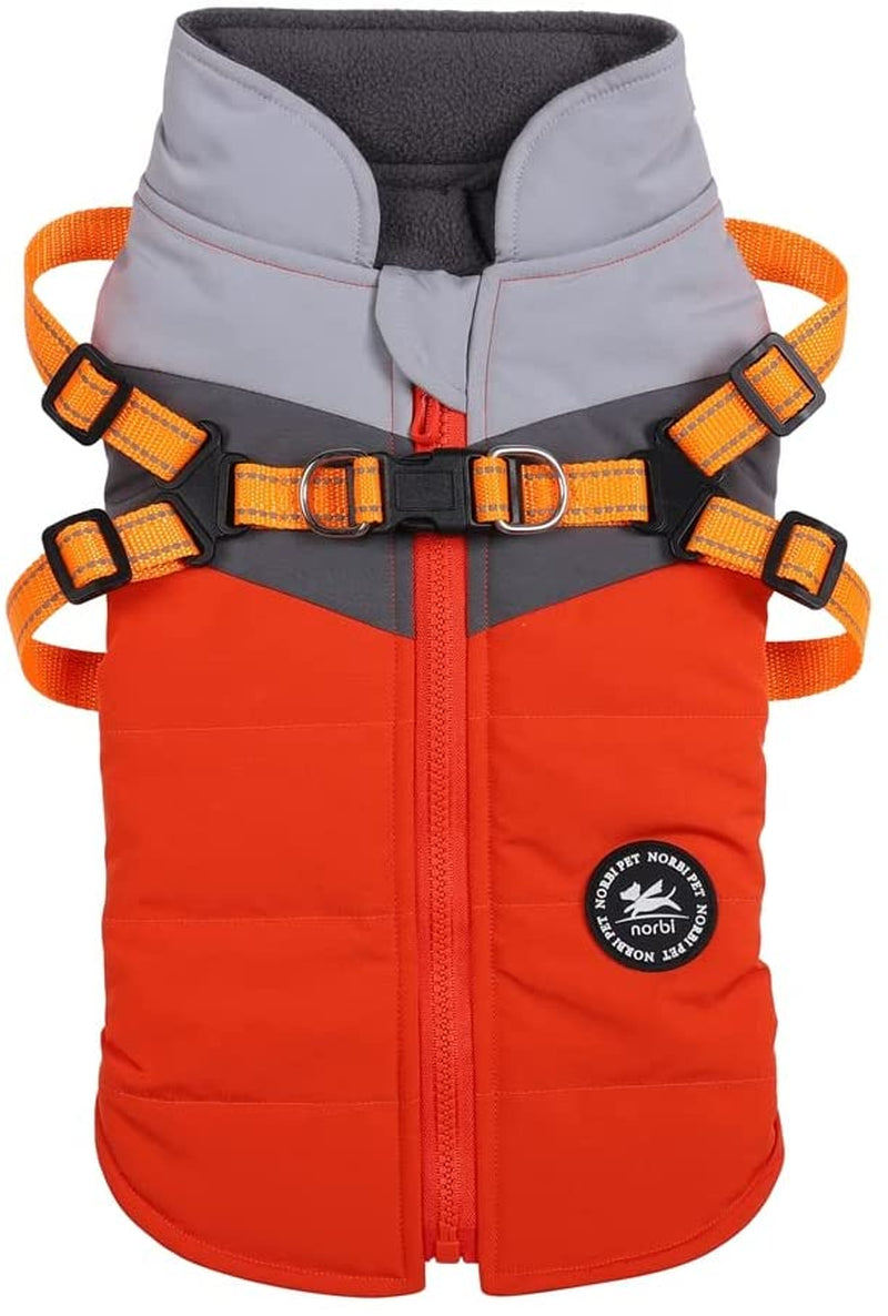 Norbi Pet Warm Jacket Small Dog Vest Harness Puppy Winter 2 in 1 Outfit Cold Weather Coat (M, Red) Animals & Pet Supplies > Pet Supplies > Dog Supplies > Dog Apparel Norbi Orange-A Medium 