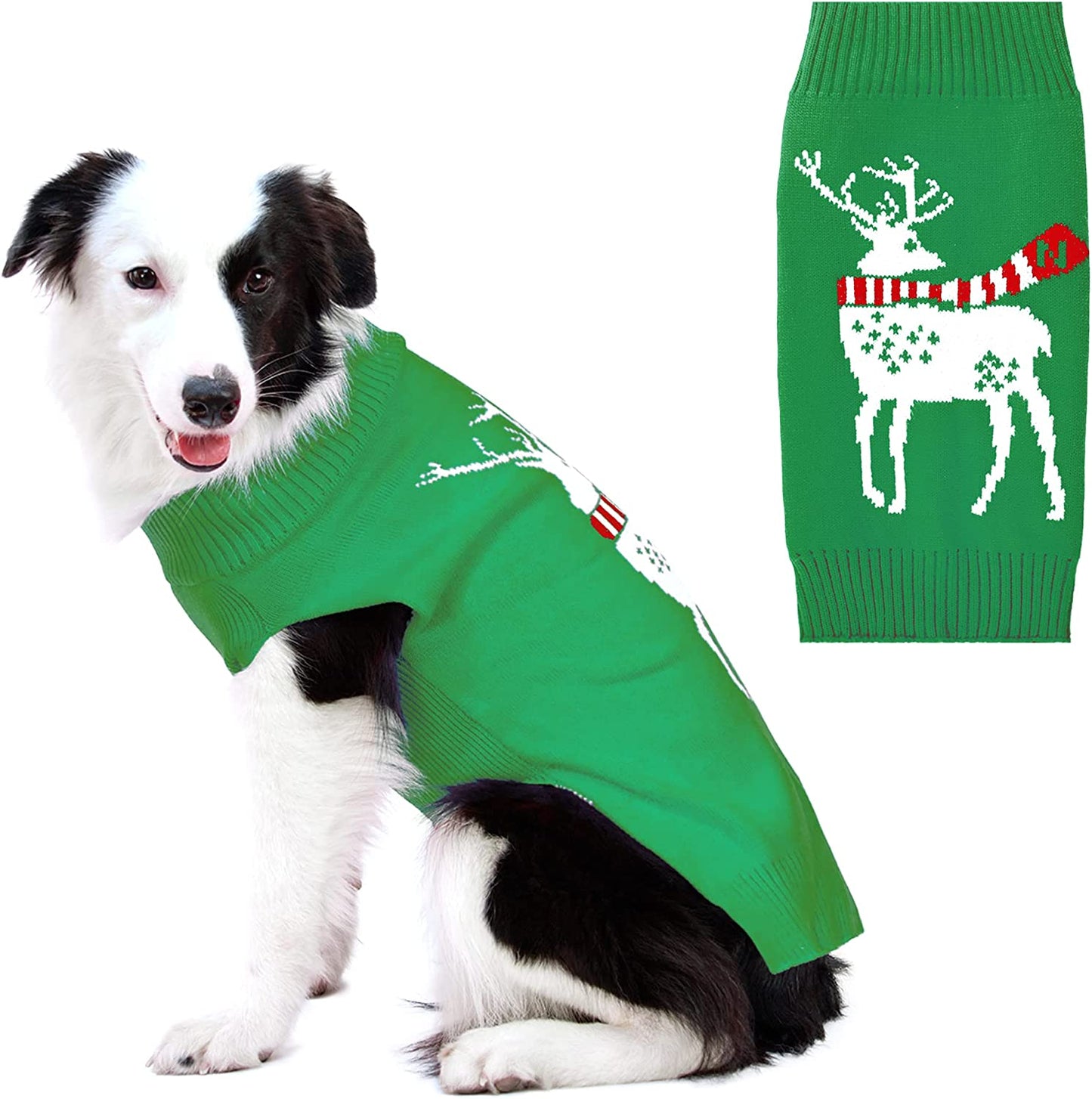 NACOCO Holiday Xmas Reindeer Sweaters Dog Sweaters New Year Christmas Sweater Pet Clothes for Small Dog and Cat (Red, Xx-Small) Animals & Pet Supplies > Pet Supplies > Dog Supplies > Dog Apparel Nacoco 7-Green Reindeer Medium (Pack of 1) 