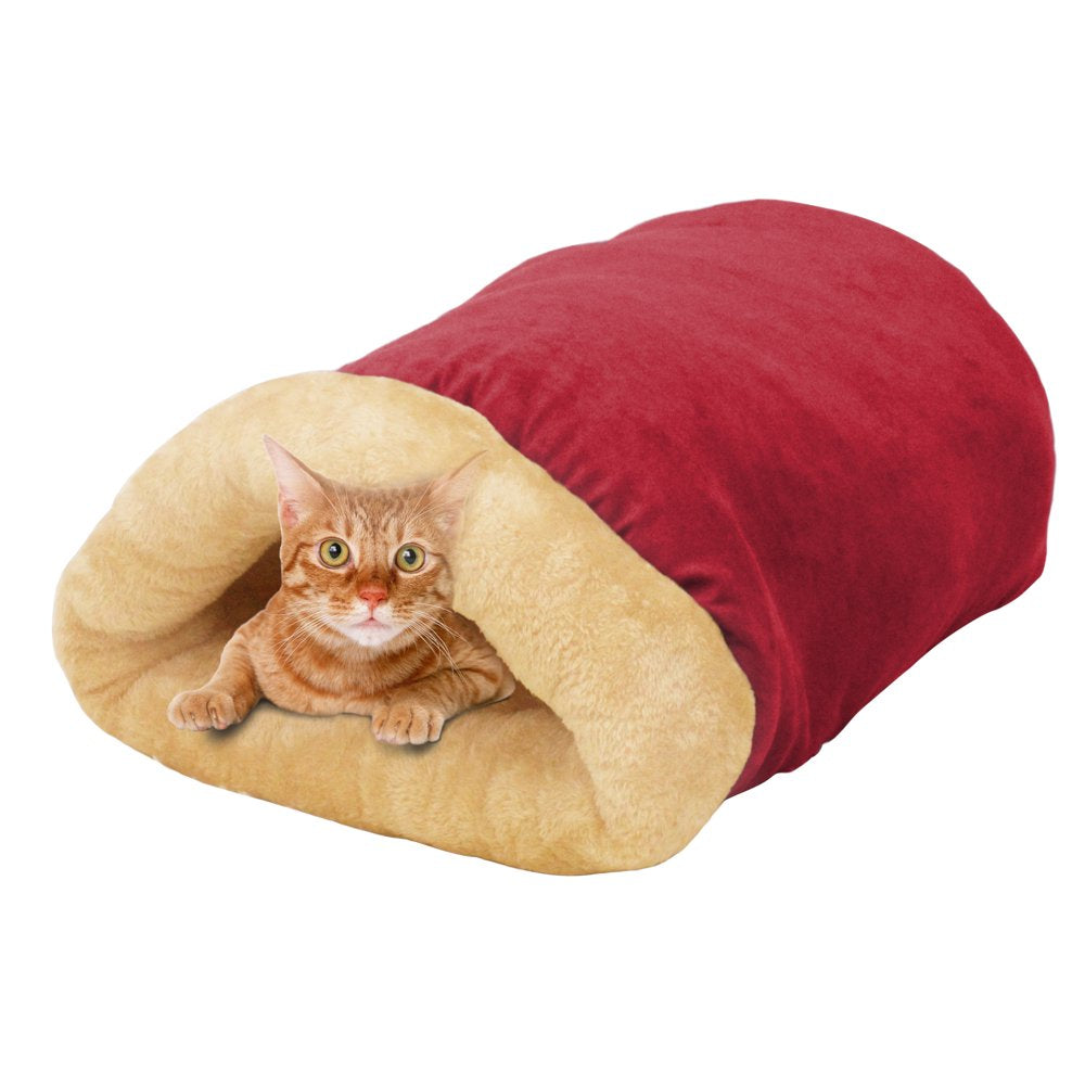 GOOPAWS 4 in 1 Self Warming Burrow Covered Cat & Dog Bed, Pet Hideway Sleeping Cuddle Cave Animals & Pet Supplies > Pet Supplies > Cat Supplies > Cat Beds Jespet Burgundy  