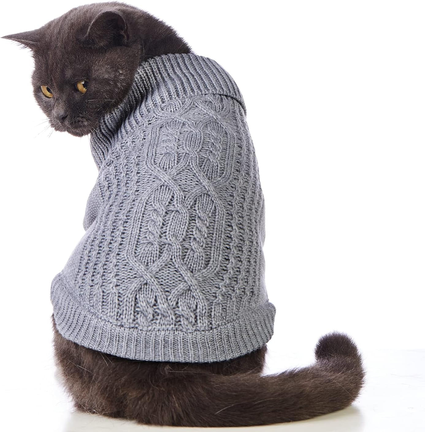 Jnancun Cat Sweater Turtleneck Knitted Sleeveless Cat Clothes Warm Winter Kitten Clothes Outfits for Cats or Small Dogs in Cold Season (Medium, Purple) Animals & Pet Supplies > Pet Supplies > Dog Supplies > Dog Apparel Jnancun Grey Small 