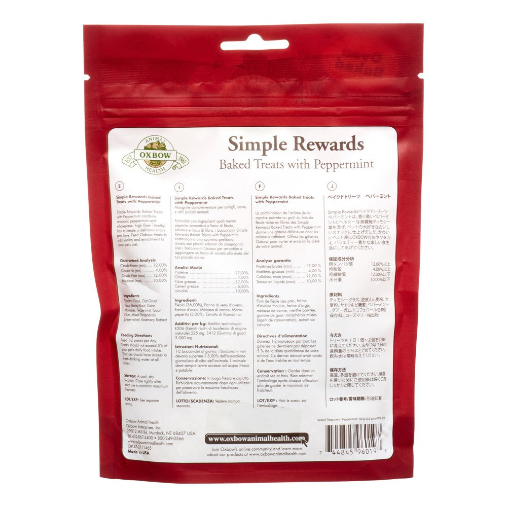 Oxbow Simple Rewards Baked with Peppermint Small Animal Treats, 2 Oz. Animals & Pet Supplies > Pet Supplies > Small Animal Supplies > Small Animal Food Oxbow Animal Health   