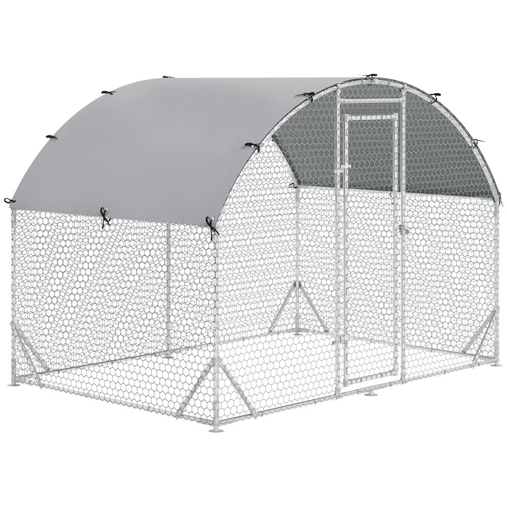 Pawhut Galvanized Large Metal Chicken Coop Cage Walk-In Enclosure Poultry Hen Run House Playpen Rabbit Hutch with Cover for Outdoor Backyard 9.2' X 18.7' X 6.5' Silver