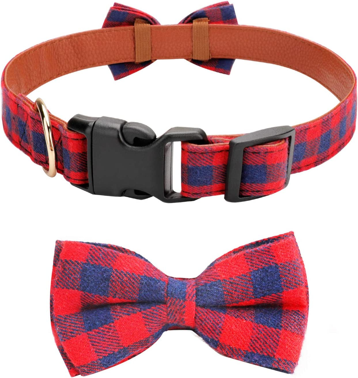 Dog Bow Tie Collar, Funow Plaid Bow Tie Dog Collar Unique Buckle Soft Comfortable, Adjustable Comfy Bowtie for Small Medium Large Dogs Cats Pets Durable Cotton Best Gift Cute Bowtie Detachable S Red Animals & Pet Supplies > Pet Supplies > Dog Supplies > Dog Apparel Funow   