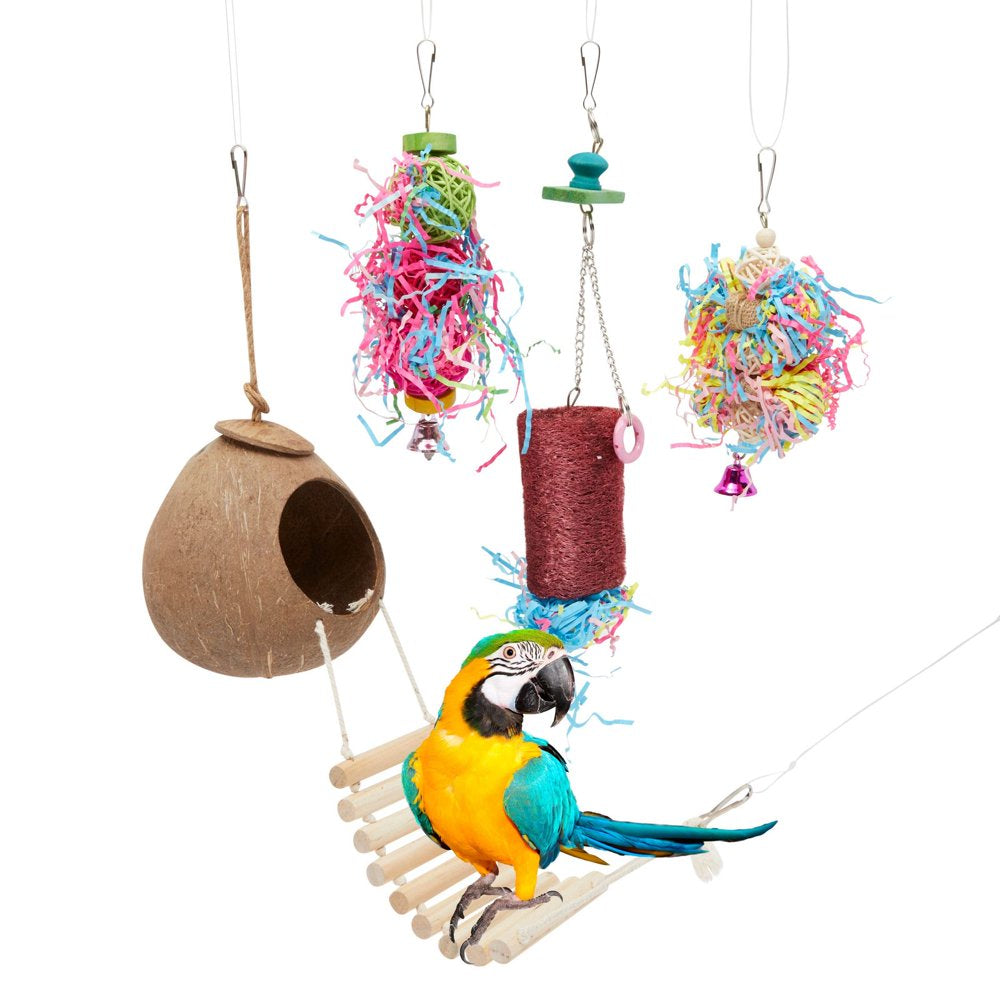 Set of 4 Parakeet Toys for Cage, Coconut Hanging Bird House with Shredded, Parrot Hanging Toy, Pet Supplies Animals & Pet Supplies > Pet Supplies > Bird Supplies > Bird Toys Juvo Plus   