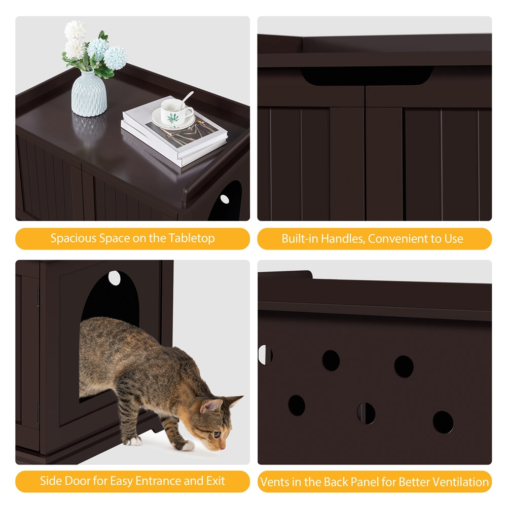 Easyfashion Wooden Cat Litter Box Furniture with Door, Espresso