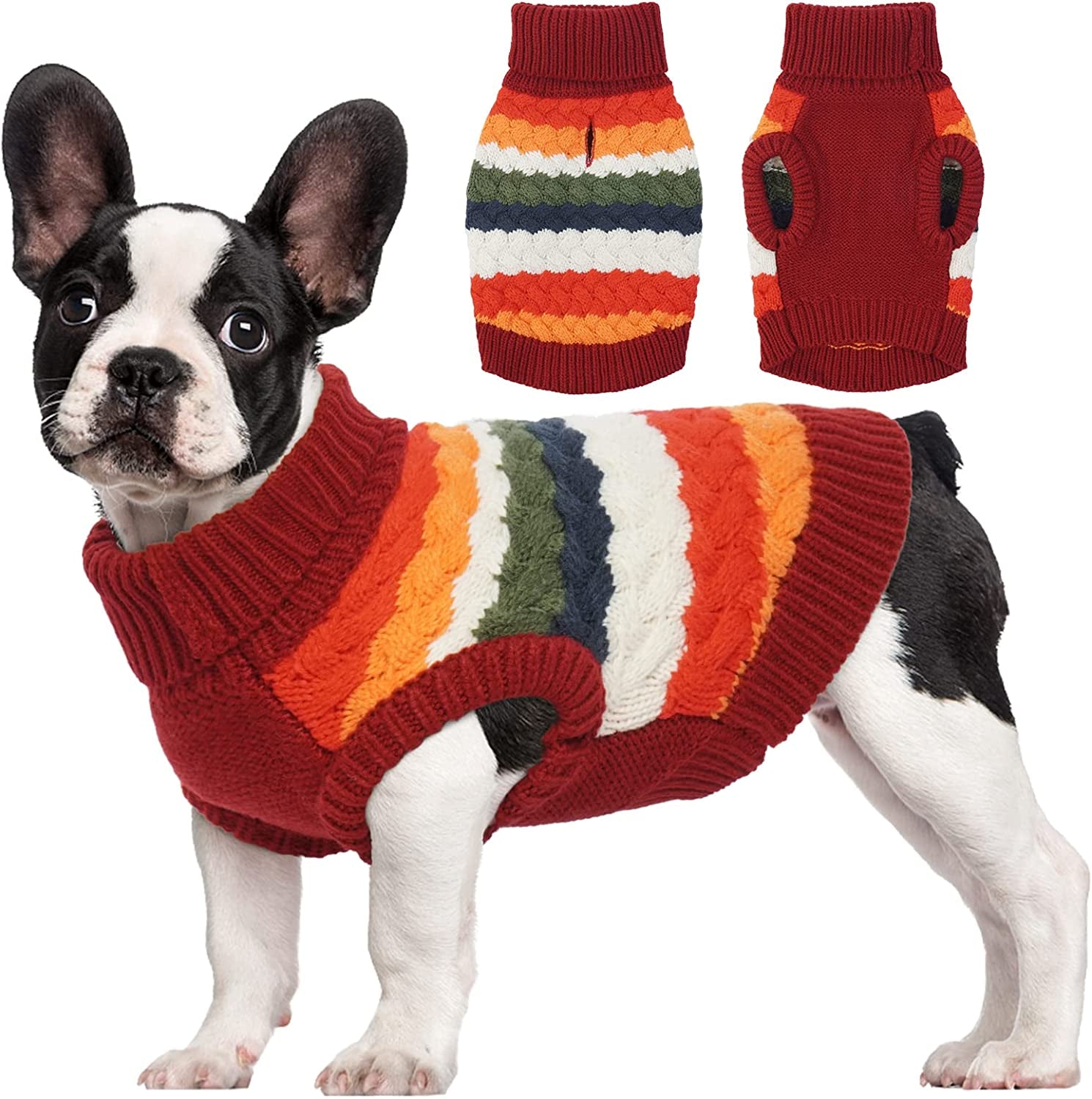 Kuoser Dog Sweater, Pet Cable Knitted Pullover Puppy Warm Clothes, Doggy Turtleneck Classic Knitwear Soft Thickening Doggie Outfit, Cold Weather Thermal Wear for Small Medium Dogs Cats Animals & Pet Supplies > Pet Supplies > Dog Supplies > Dog Apparel Kuoser Red X-Small (Chest: 11.8'' / 30cm) 