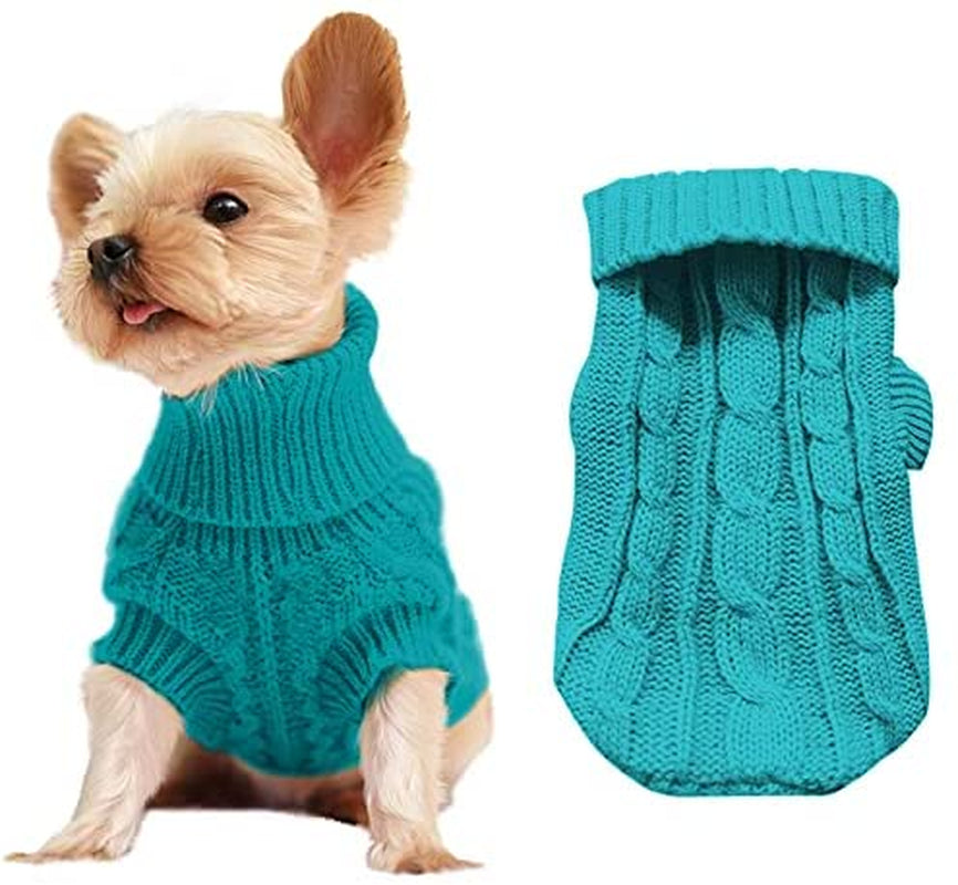 Dog Sweaters for Small Dogs, Pet Sweaters Classic Knitwear Winter Girl Boys Dog Clothes Chihuahua Coat Warm Puppy Costume Clothing Cute Doggie Sweater Apparel for Yorkie Christmas Animals & Pet Supplies > Pet Supplies > Dog Supplies > Dog Apparel SVVOOD Cyan-Blue M (3-5lb)-Chest 12.5 in, Back 9 in 