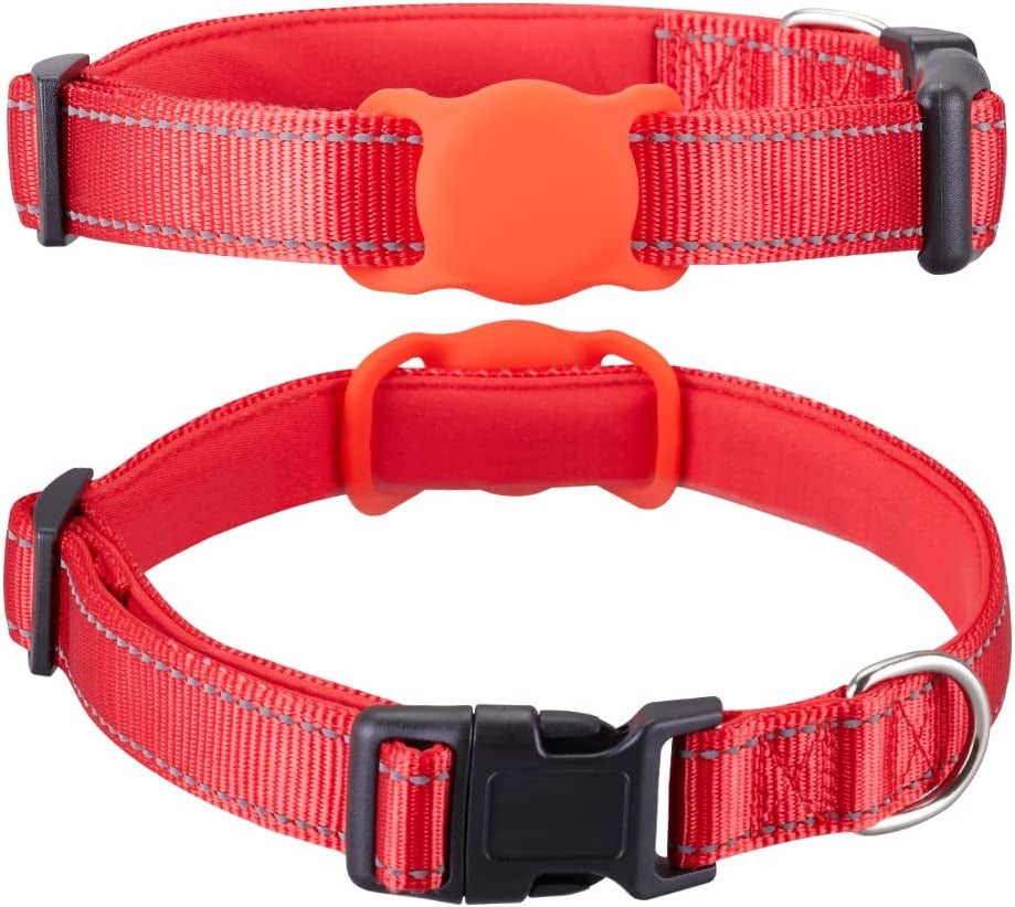 Airtag Dog Collar for Small Medium Large Dogs, Animire Soft Neoprene Padded Pet Cat Collar, Nylon Puppy Collar with Silicone Air Tag Case Holder Accessories, 9''-16'' Neck Electronics > GPS Accessories > GPS Cases Animire Red M:13''-20'' Neck 