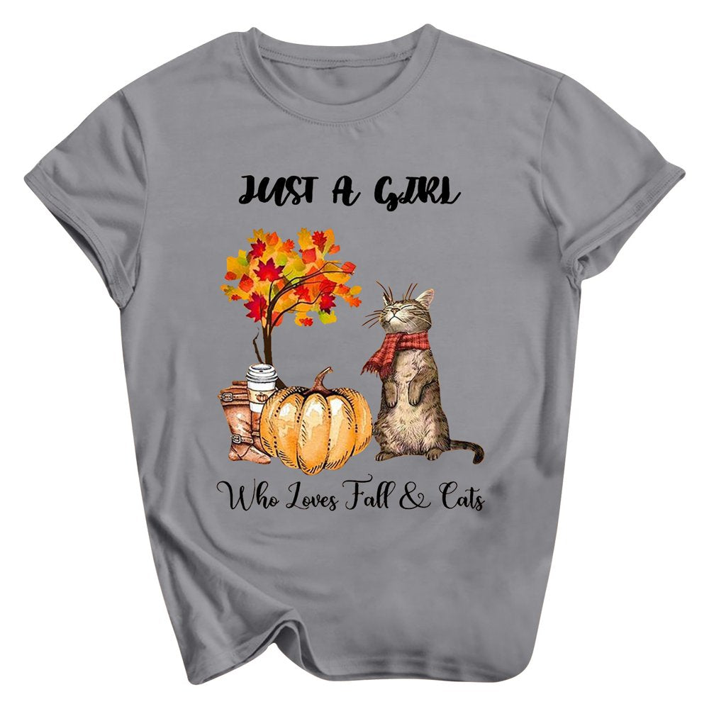It'S Fall Y'All Women Tops Short Sleeve Pumpkin Graphic Tees Shirts 2022 round Neck Cute T-Shirt Animals & Pet Supplies > Pet Supplies > Cat Supplies > Cat Apparel BRKEWI Gray XXL 