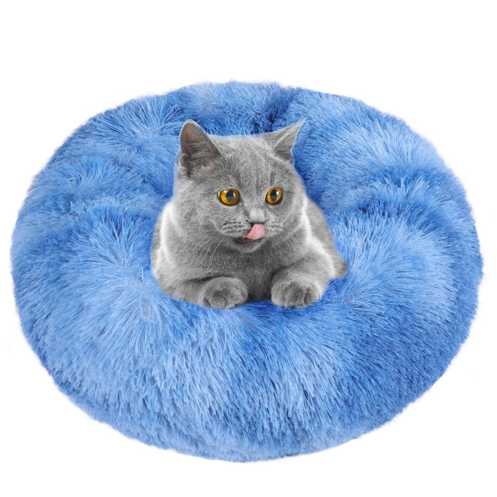 Round Plush Pet Bed for Dogs & Cats,Fluffy Soft Warm Calming Bed Sleeping Kennel Nest Animals & Pet Supplies > Pet Supplies > Cat Supplies > Cat Beds source max 16" Blue 