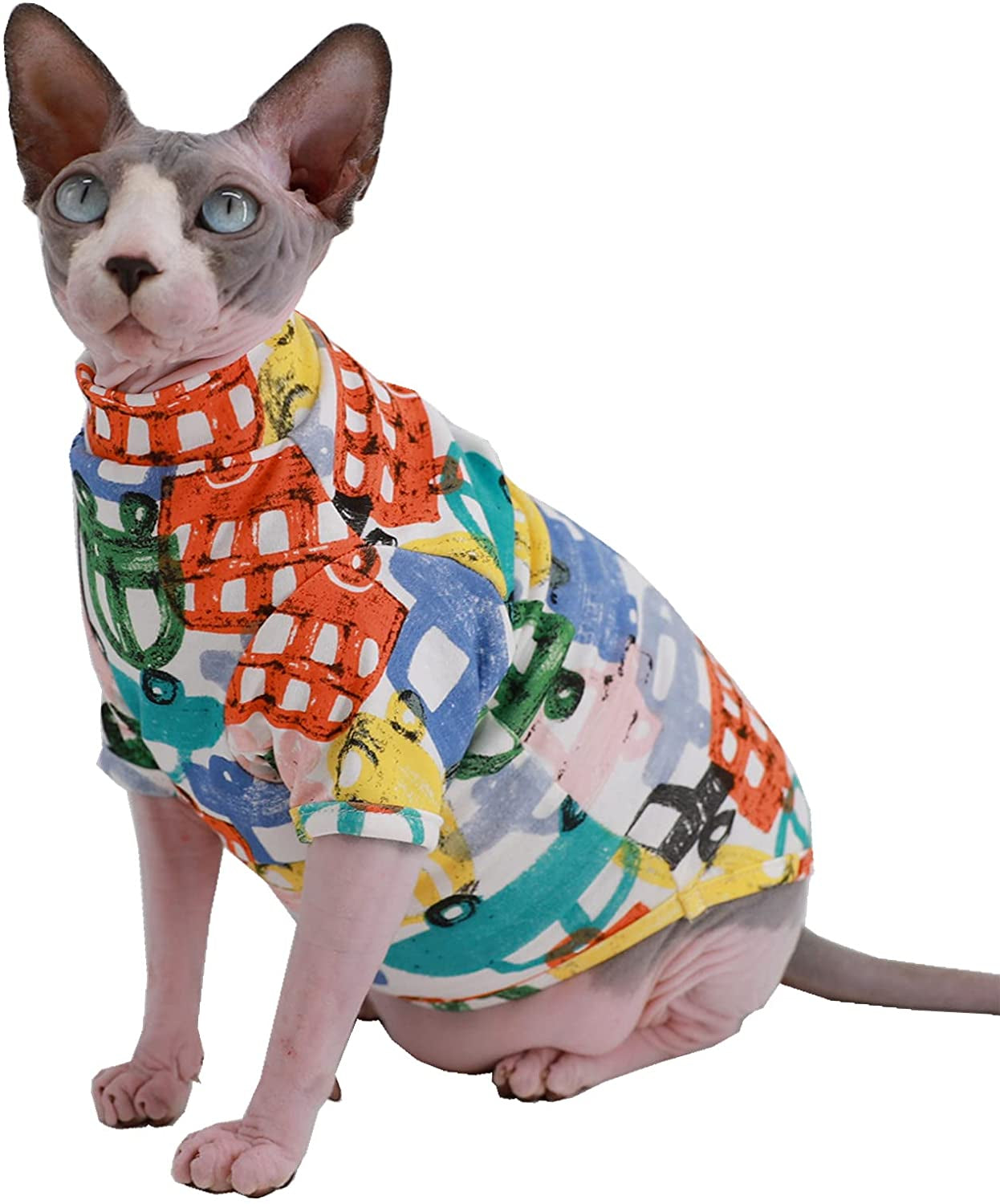 Sphynx Cat Clothes Breathable Summer Cotton T-Shirts for Cat Pajamas for Cats and Small Dogs Apparel, Hairless Cat T-Shirts (Small (Pack of 1), Hedgehog) Animals & Pet Supplies > Pet Supplies > Dog Supplies > Dog Apparel Kitipcoo Color Car Medium (Pack of 1) 